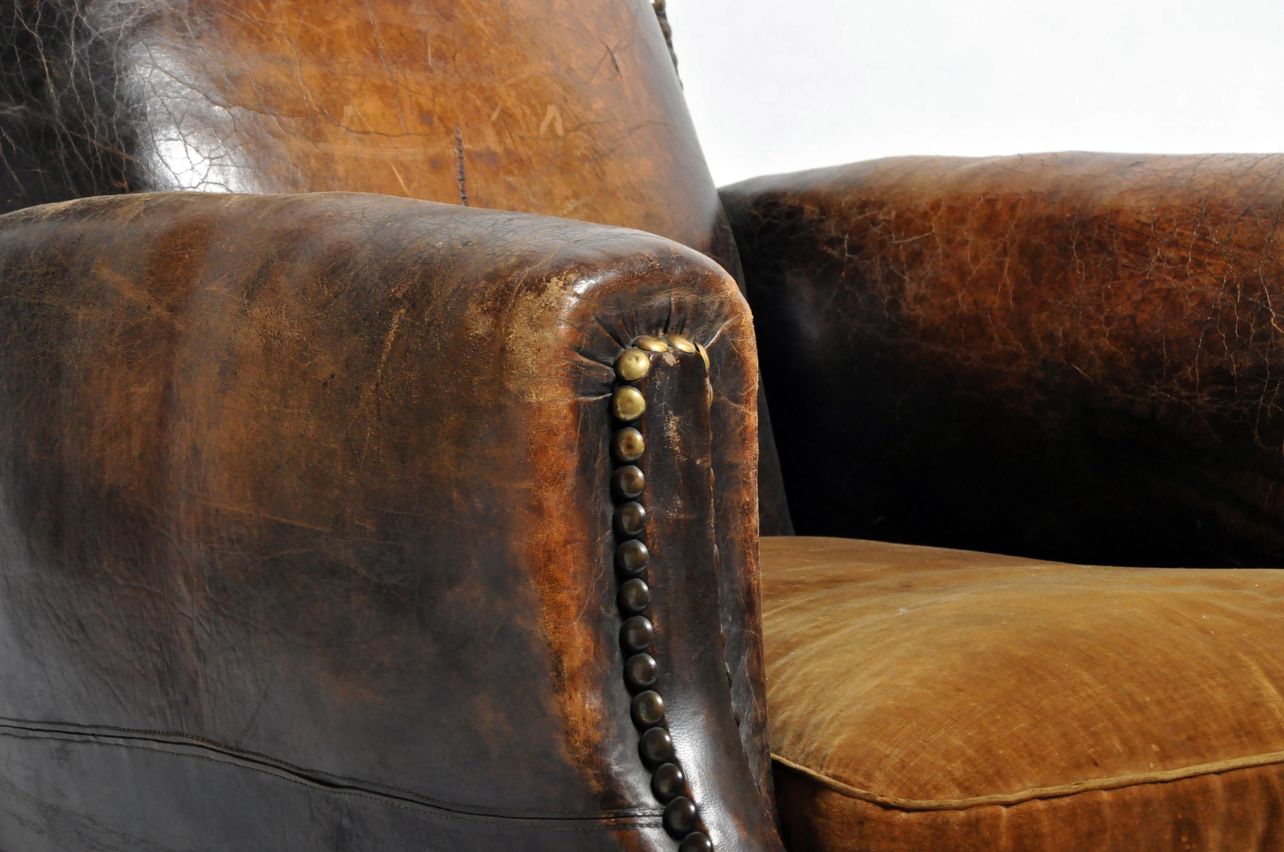 French Brass-Studded Leather Chair 10