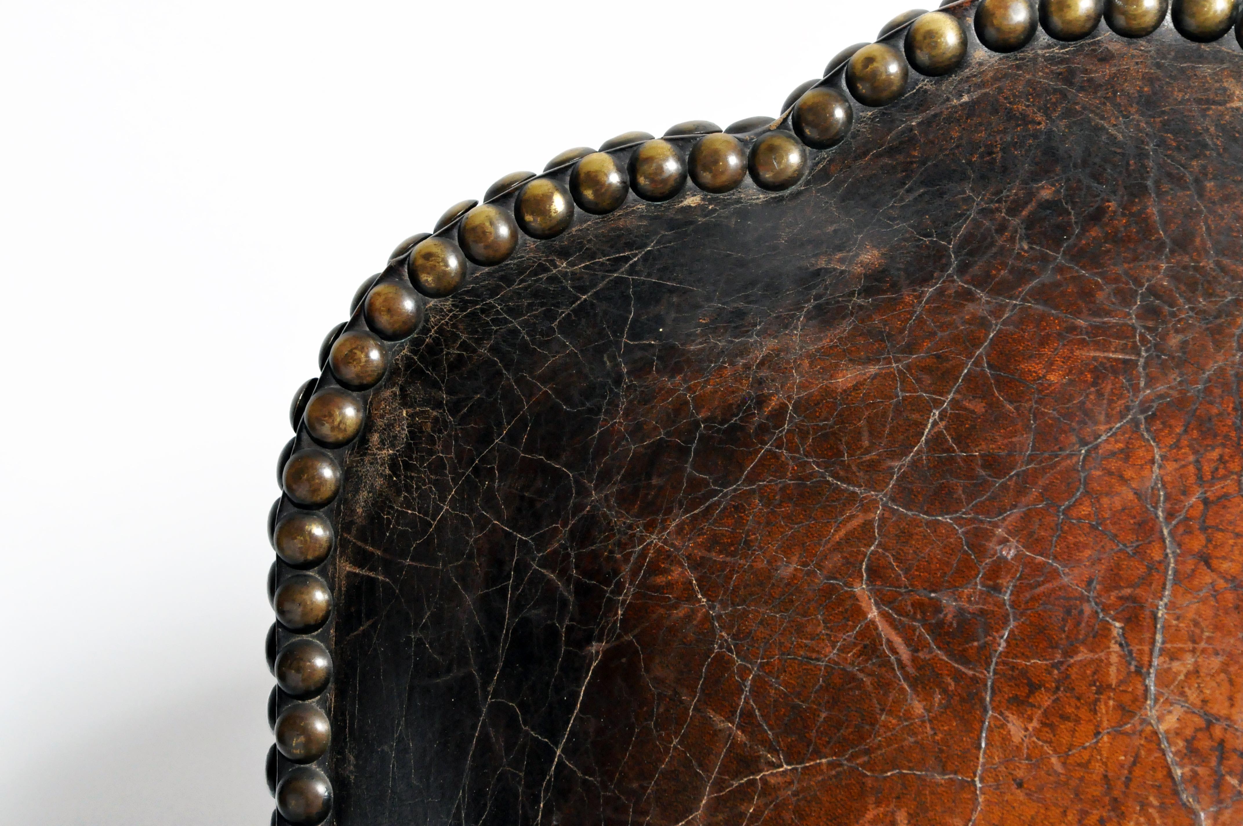 French Brass-Studded Leather Chair 1