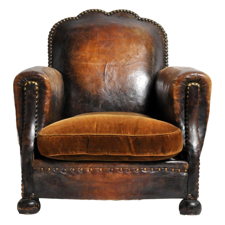 French BrassStudded Leather Chair at 1stDibs leather studded chairs
