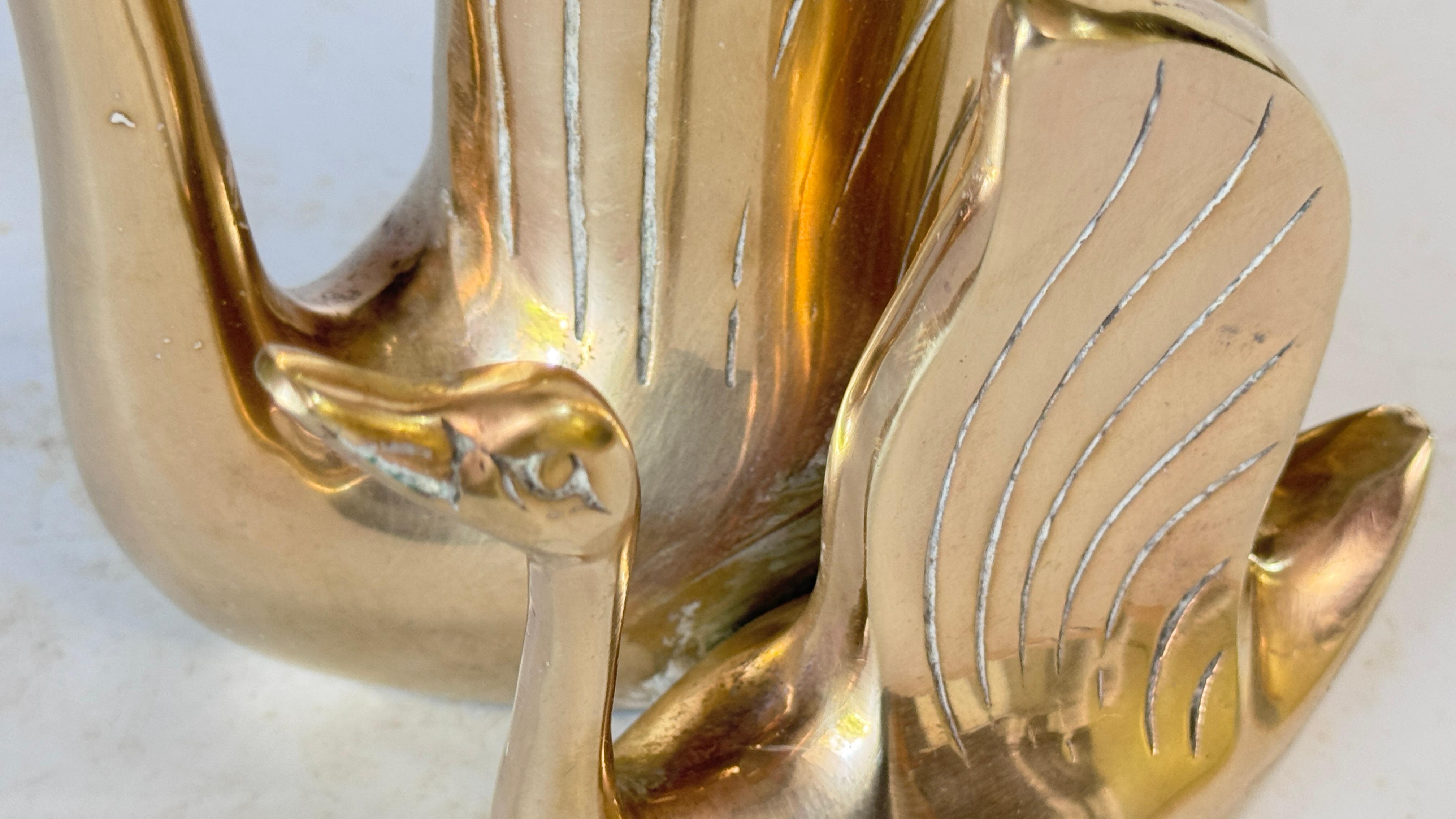 French Brass Swan Sculpture Vase – Dual Swans Design – 1970s For Sale 5