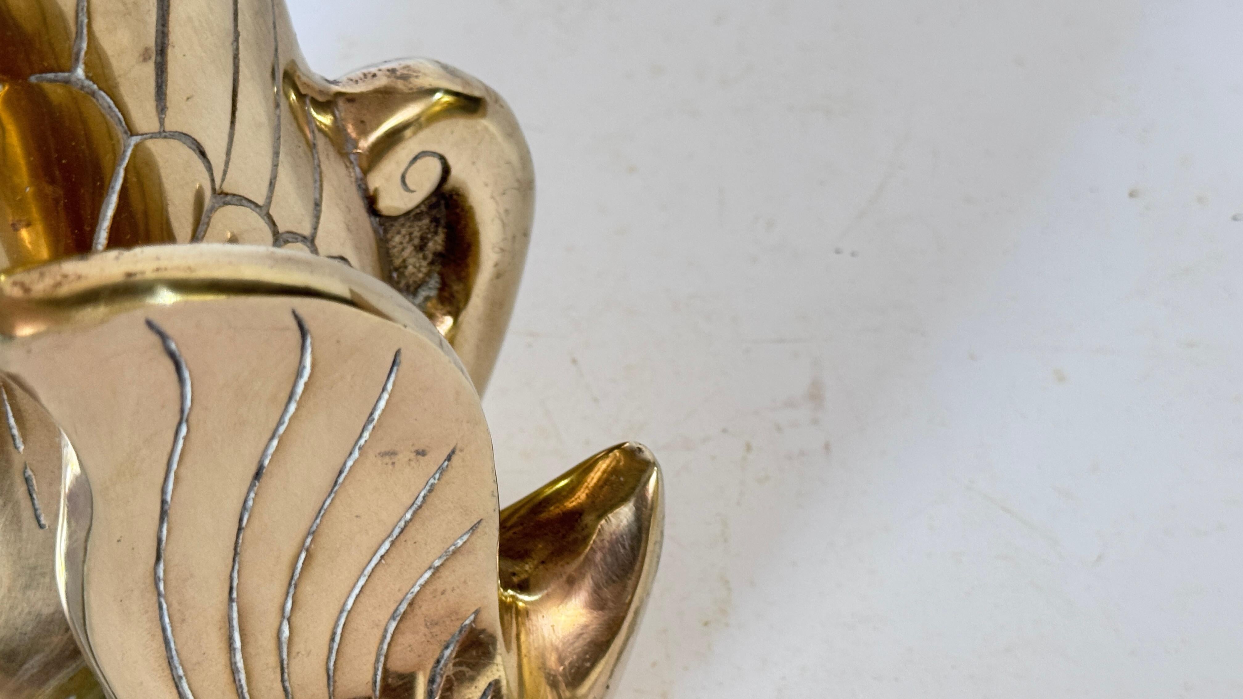French Brass Swan Sculpture Vase – Dual Swans Design – 1970s For Sale 6