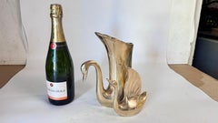 French Brass Swan Sculpture Vase – Dual Swans Design – 1970s