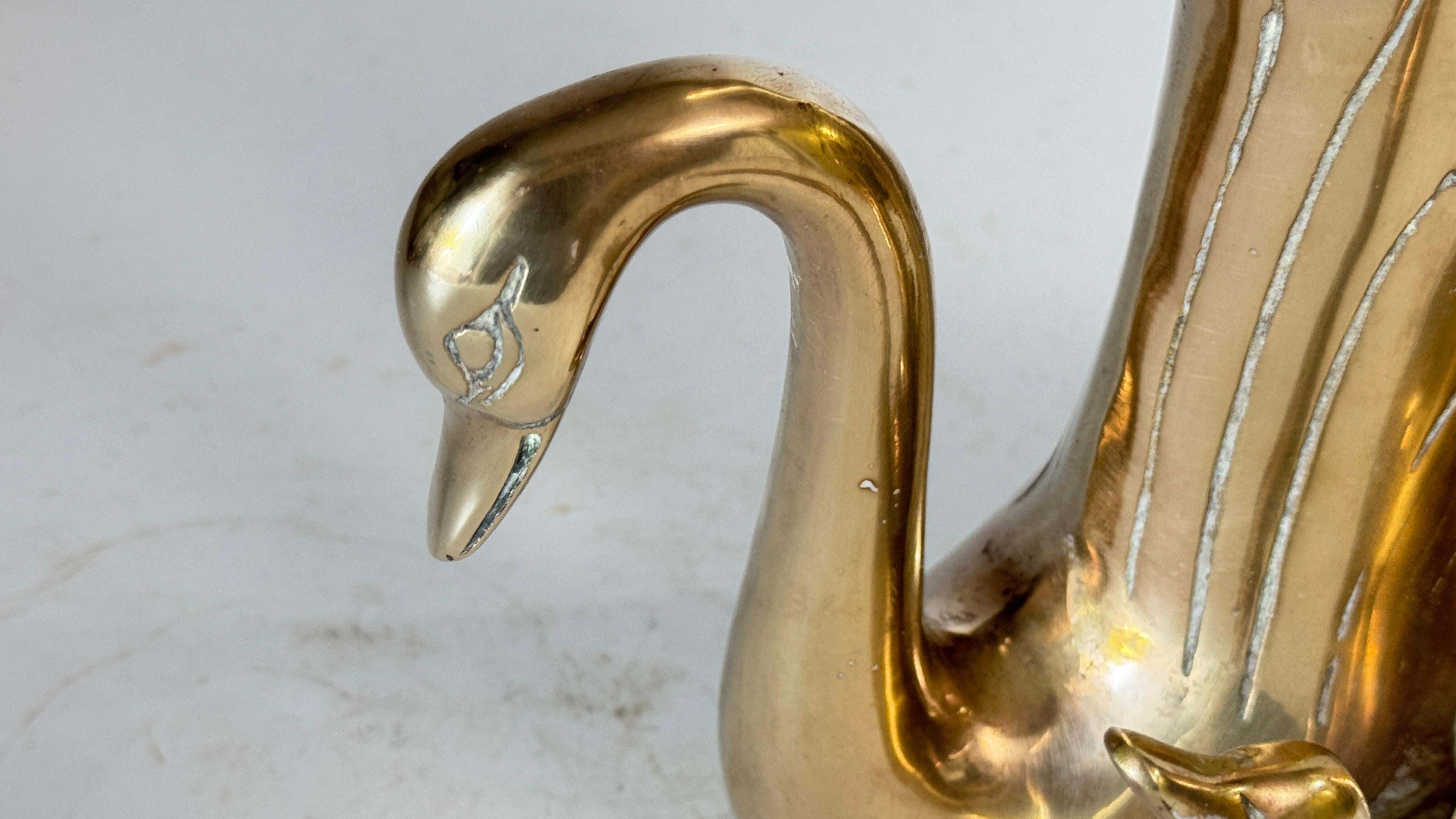 French Brass Swan Sculpture Vase – Dual Swans Design – 1970s For Sale 4