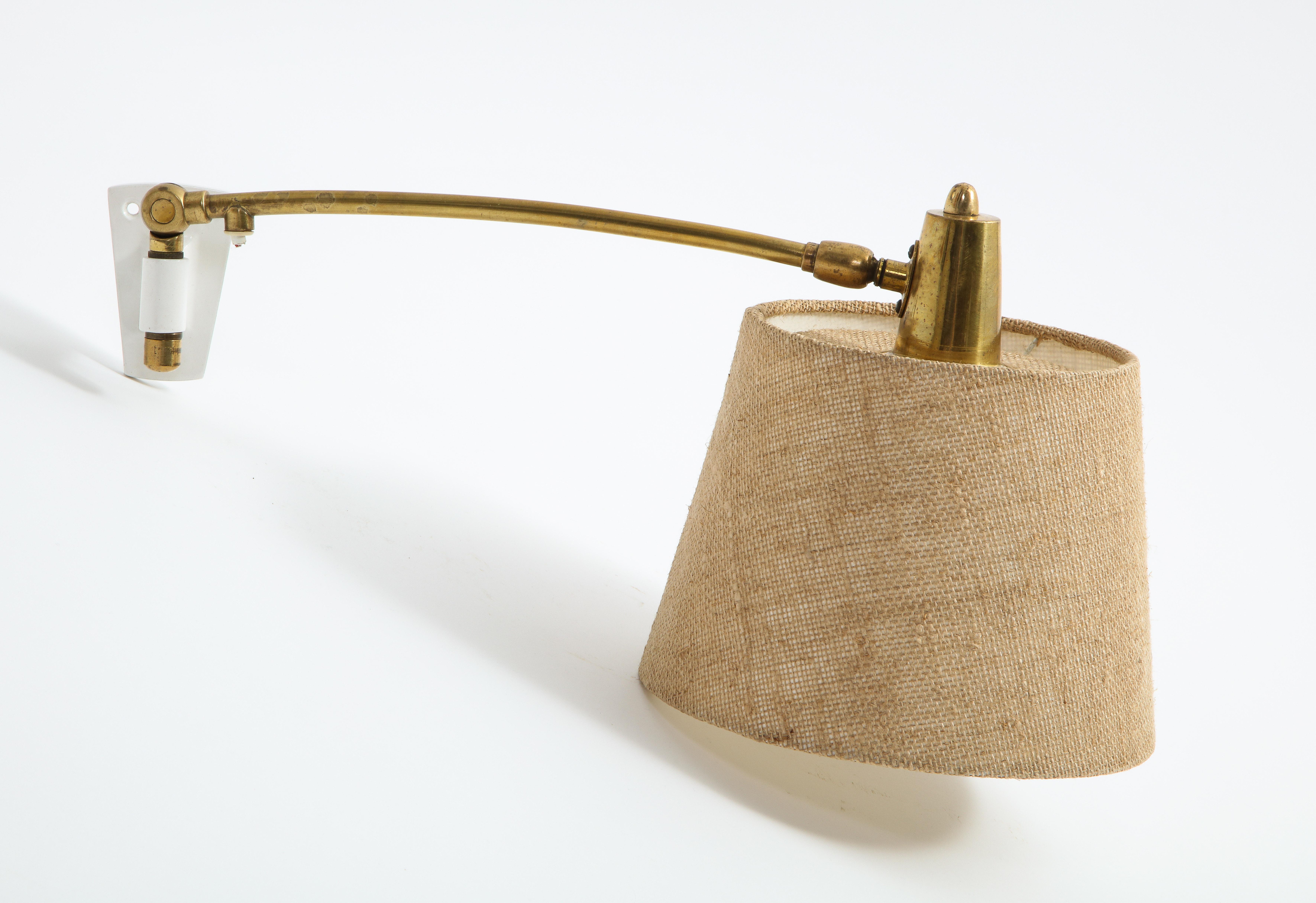 French Brass Swing Arm Wall Lamp on Aluminum Mount, 1960 In Good Condition In New York, NY
