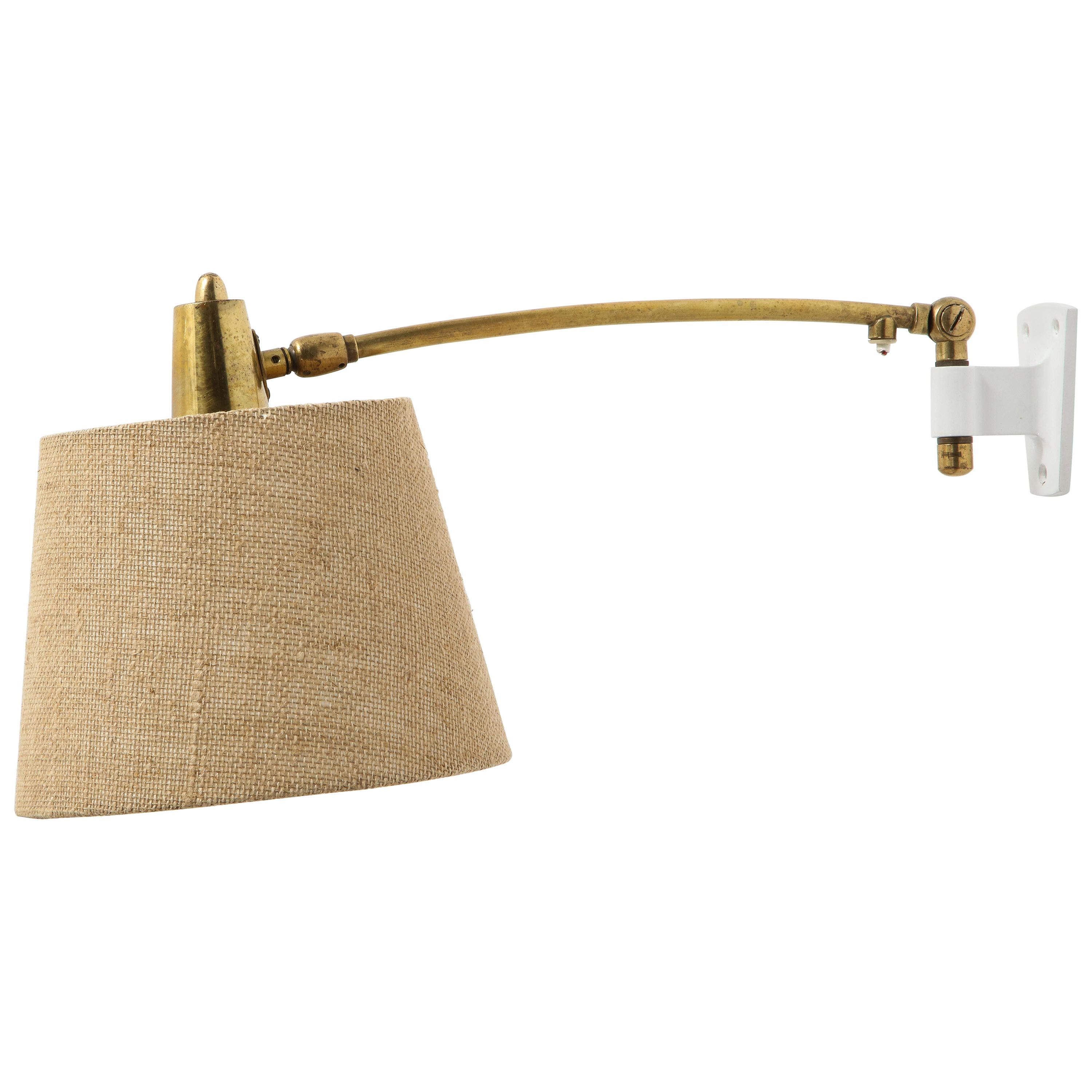 French Brass Swing Arm Wall Lamp on Aluminum Mount, 1960