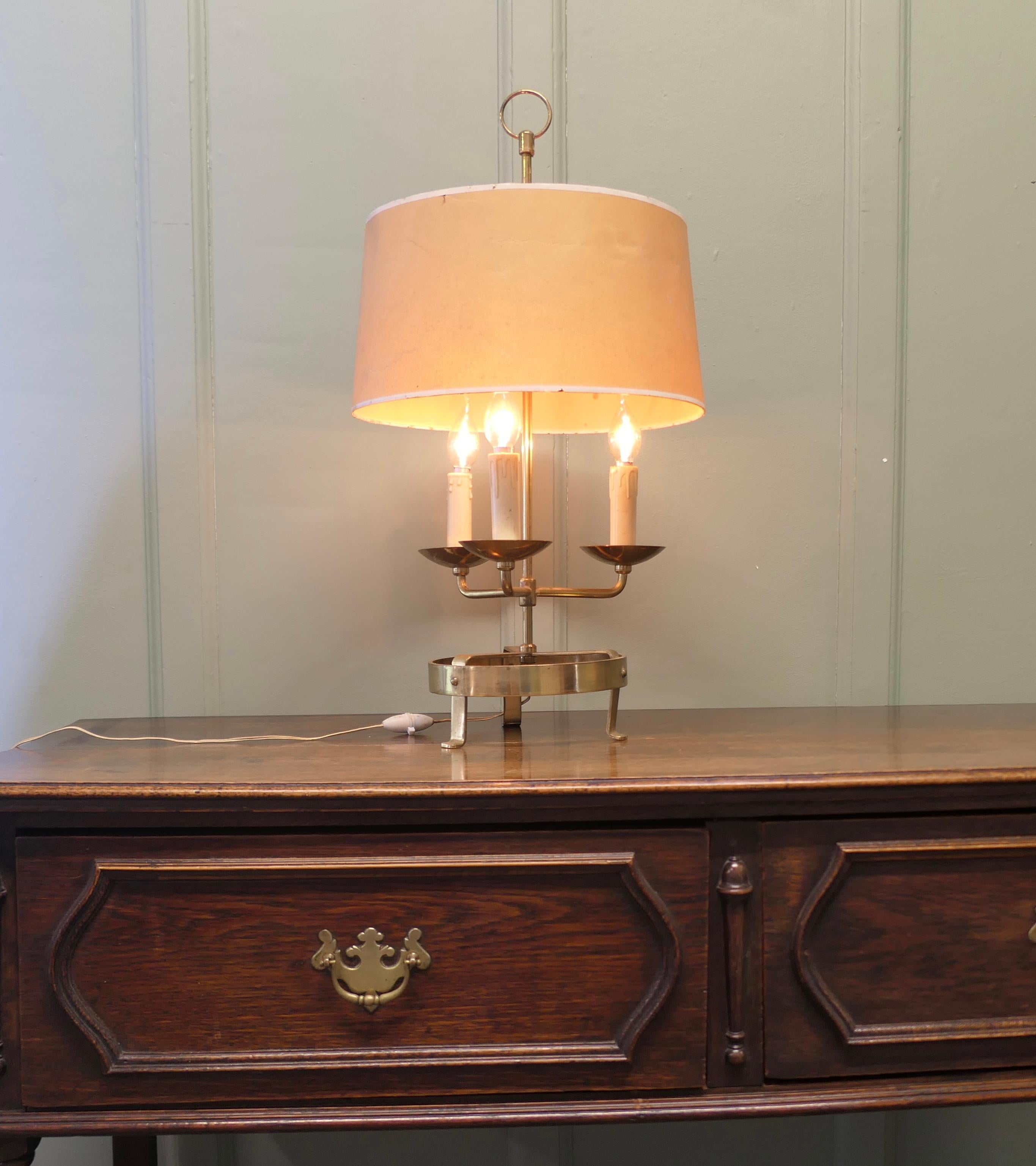 French Provincial French Brass Table Lamp or Bouillotte Triple Desk Lamp  A lovely piece For Sale
