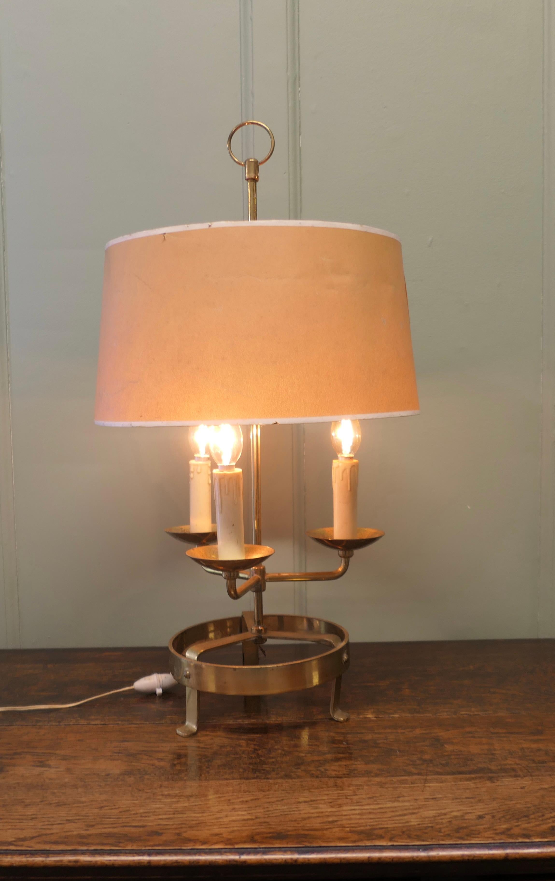 Early 20th Century French Brass Table Lamp or Bouillotte Triple Desk Lamp  A lovely piece For Sale