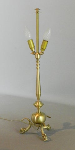 French Brass Table Lamp with Serpent Feet