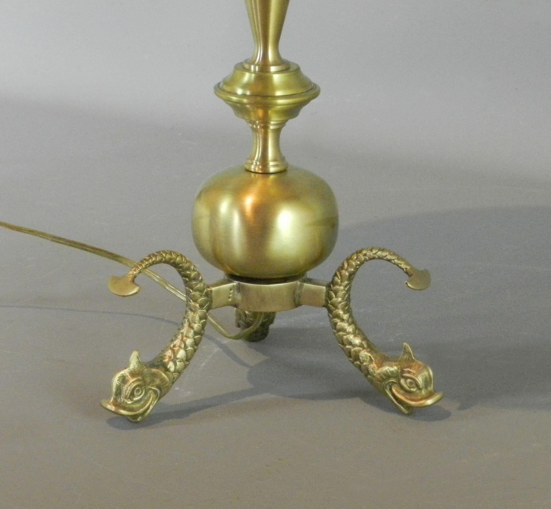 20th Century French Brass Table Lamp with Serpent Feet