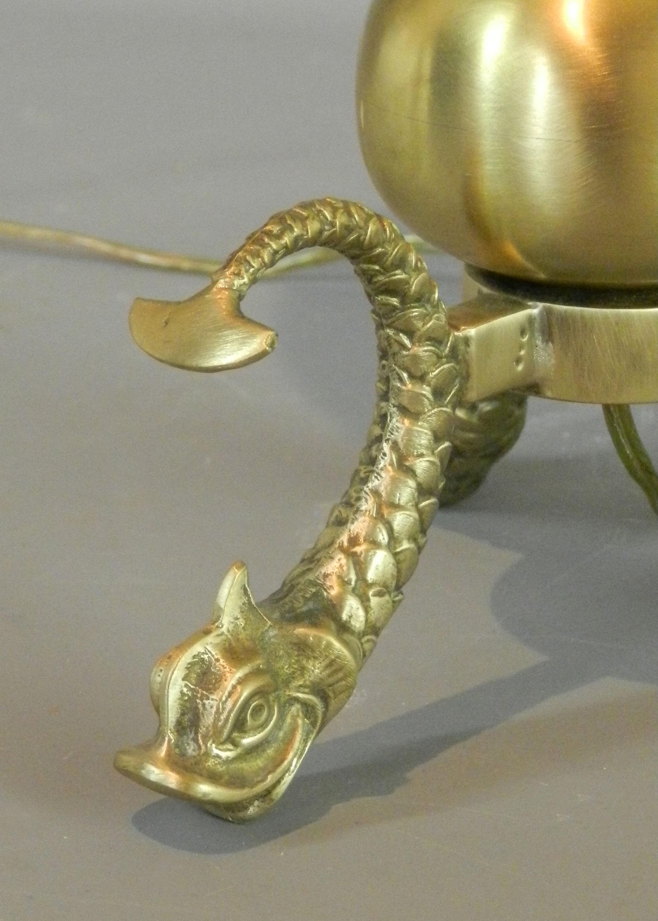 French Brass Table Lamp with Serpent Feet 1