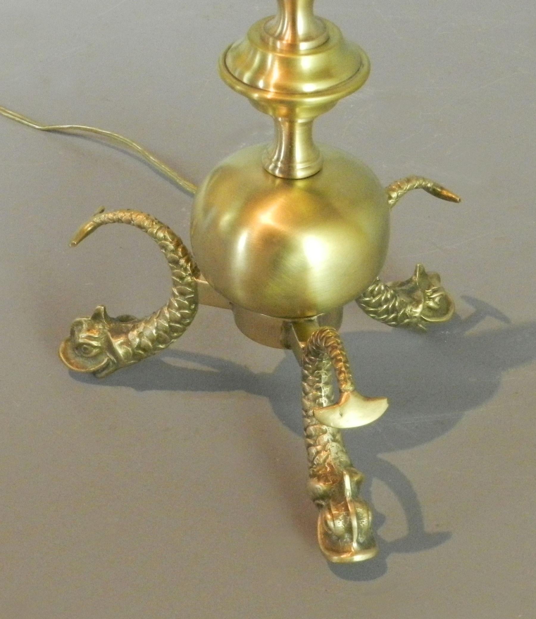 French Brass Table Lamp with Serpent Feet 2