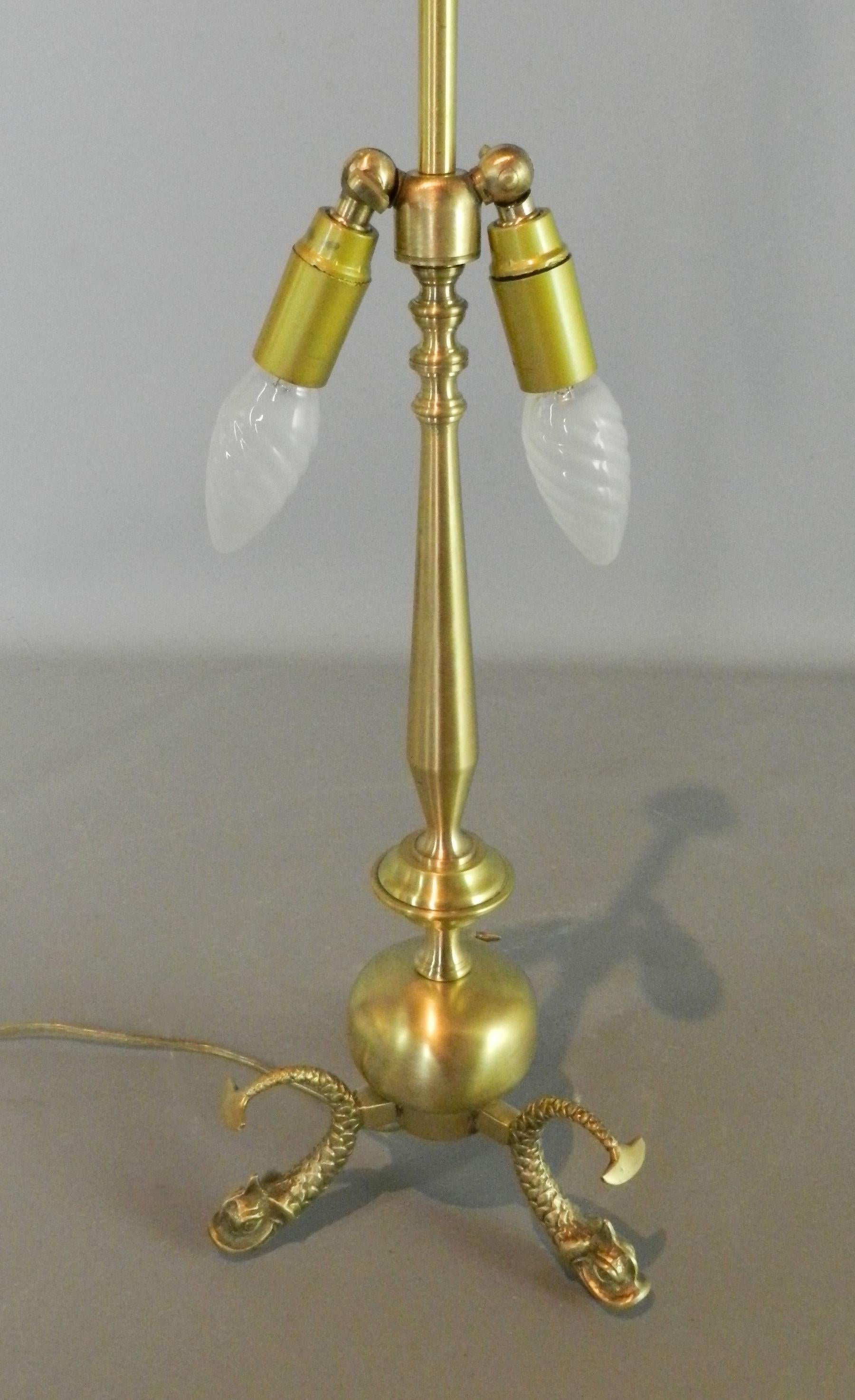 French Brass Table Lamp with Serpent Feet 4