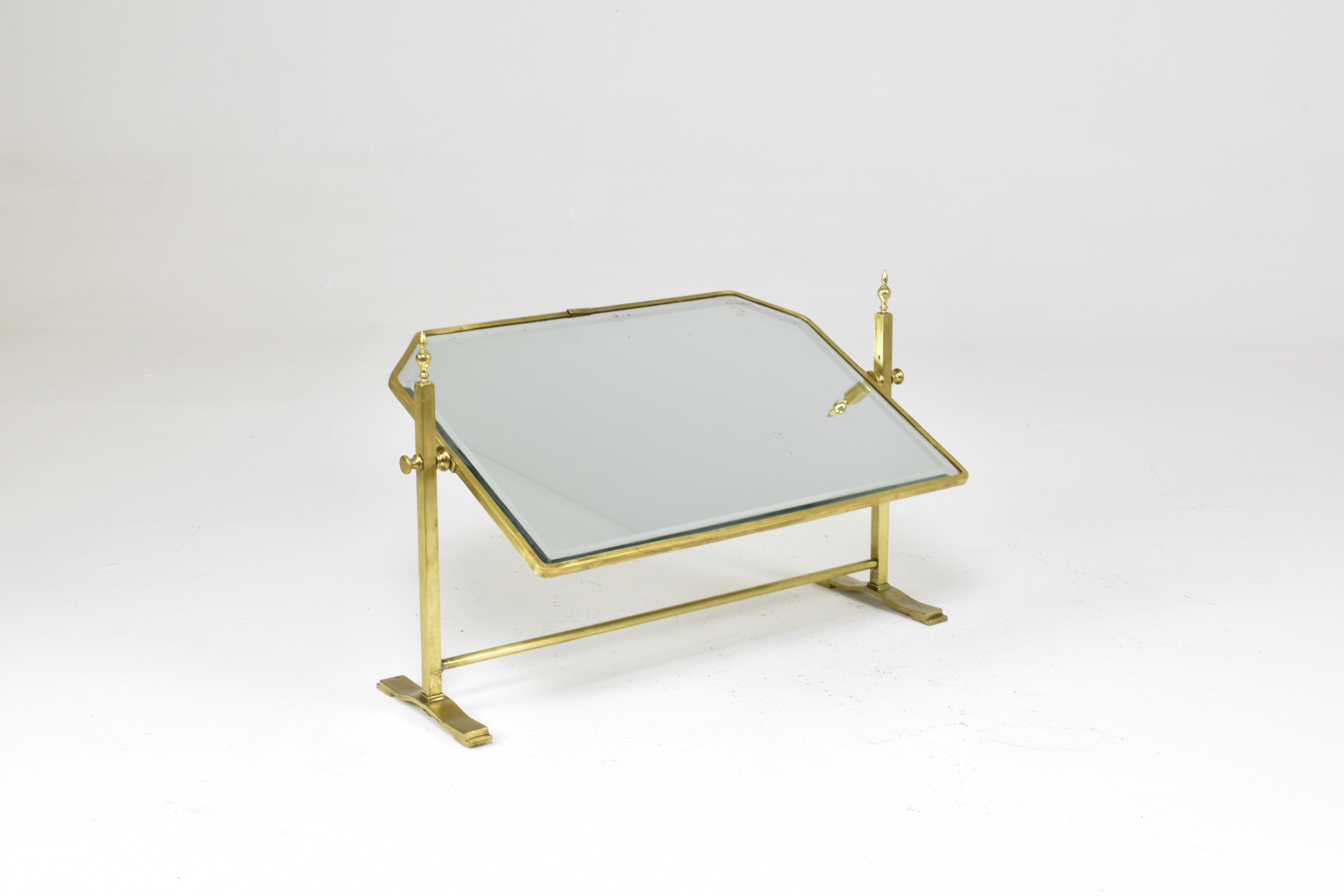Neoclassical French Brass Table Mirror with Adjustable Frame, Circa 1930s For Sale