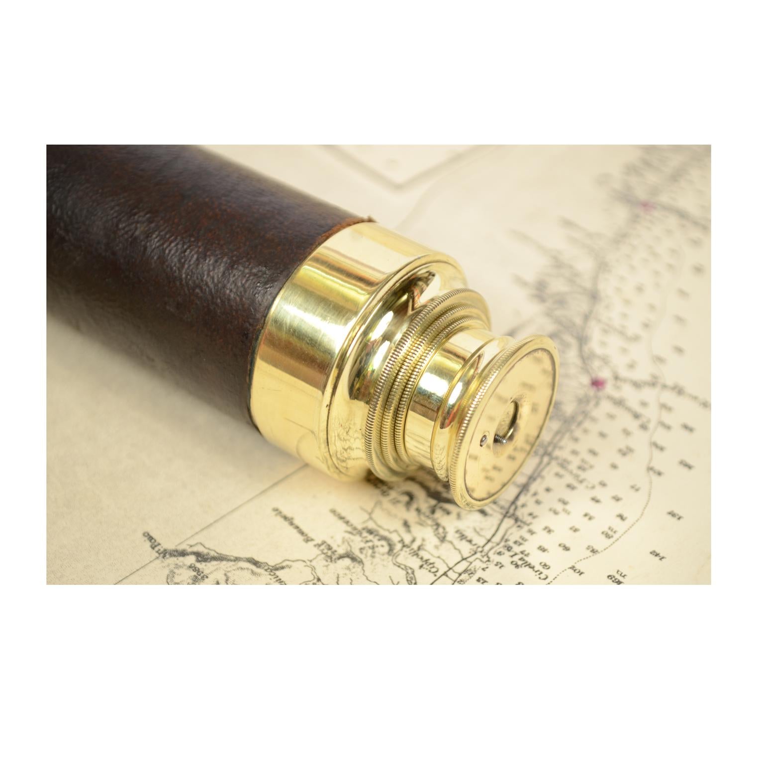 Mid-19th Century French Brass Telescope with Leather-Covered Handle, 1860