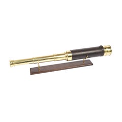 Antique French Brass Telescope with Leather-Covered Handle, 1860