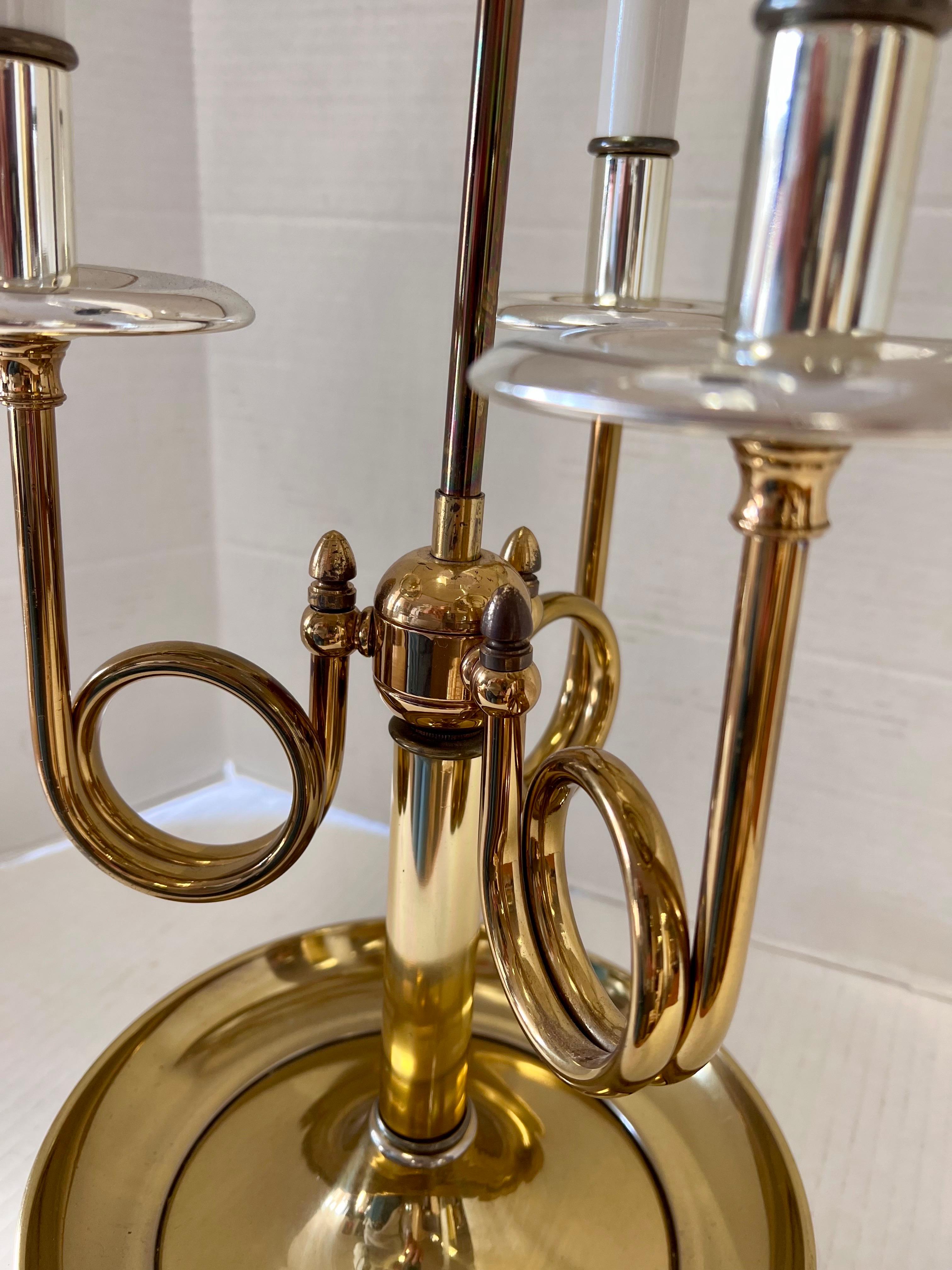 20th Century French Brass Three-Arm Bouillote Table Lamp For Sale