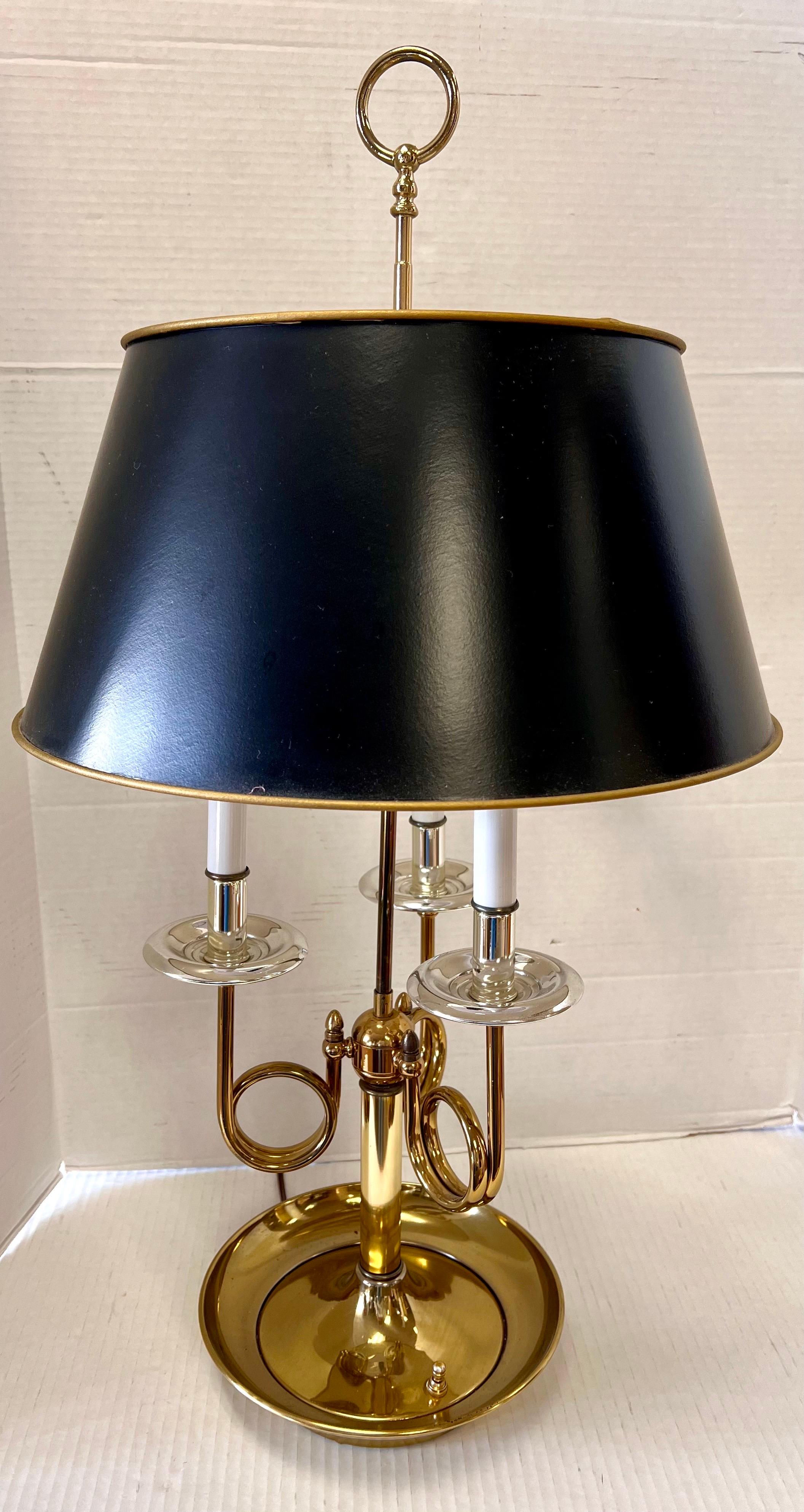 Metal French Brass Three-Arm Bouillote Table Lamp For Sale