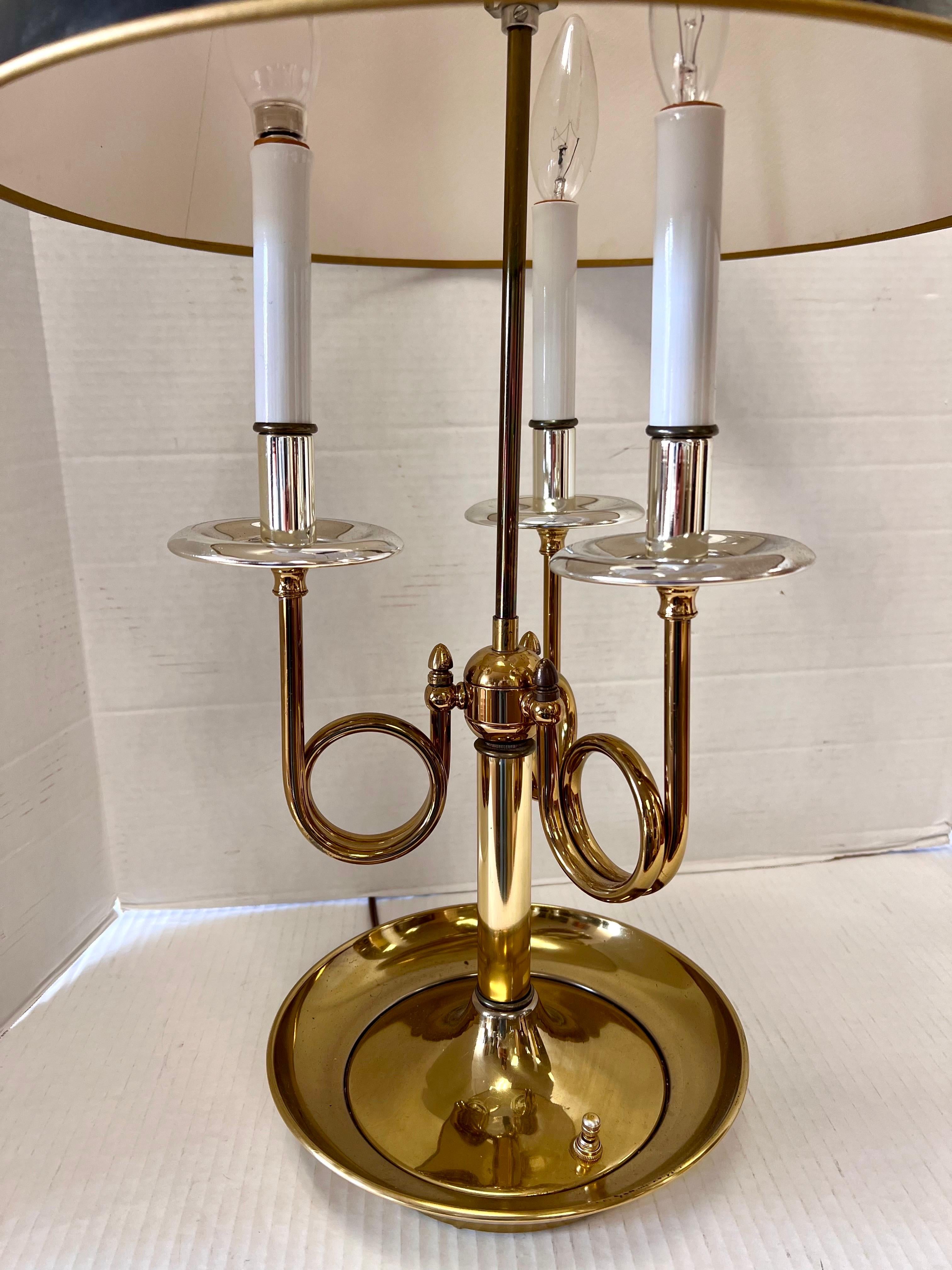 French Brass Three-Arm Bouillote Table Lamp For Sale 1