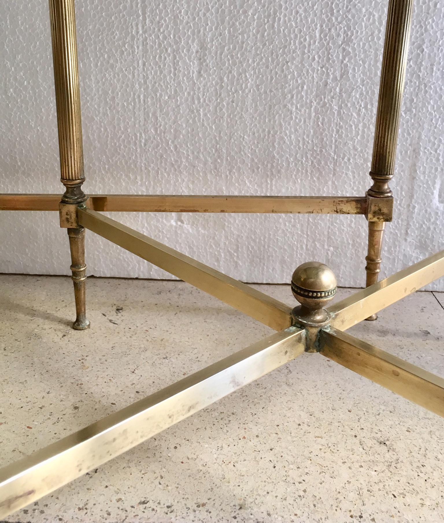 Neoclassical Revival French Brass Three-Piece Coffee Table Jansen Style