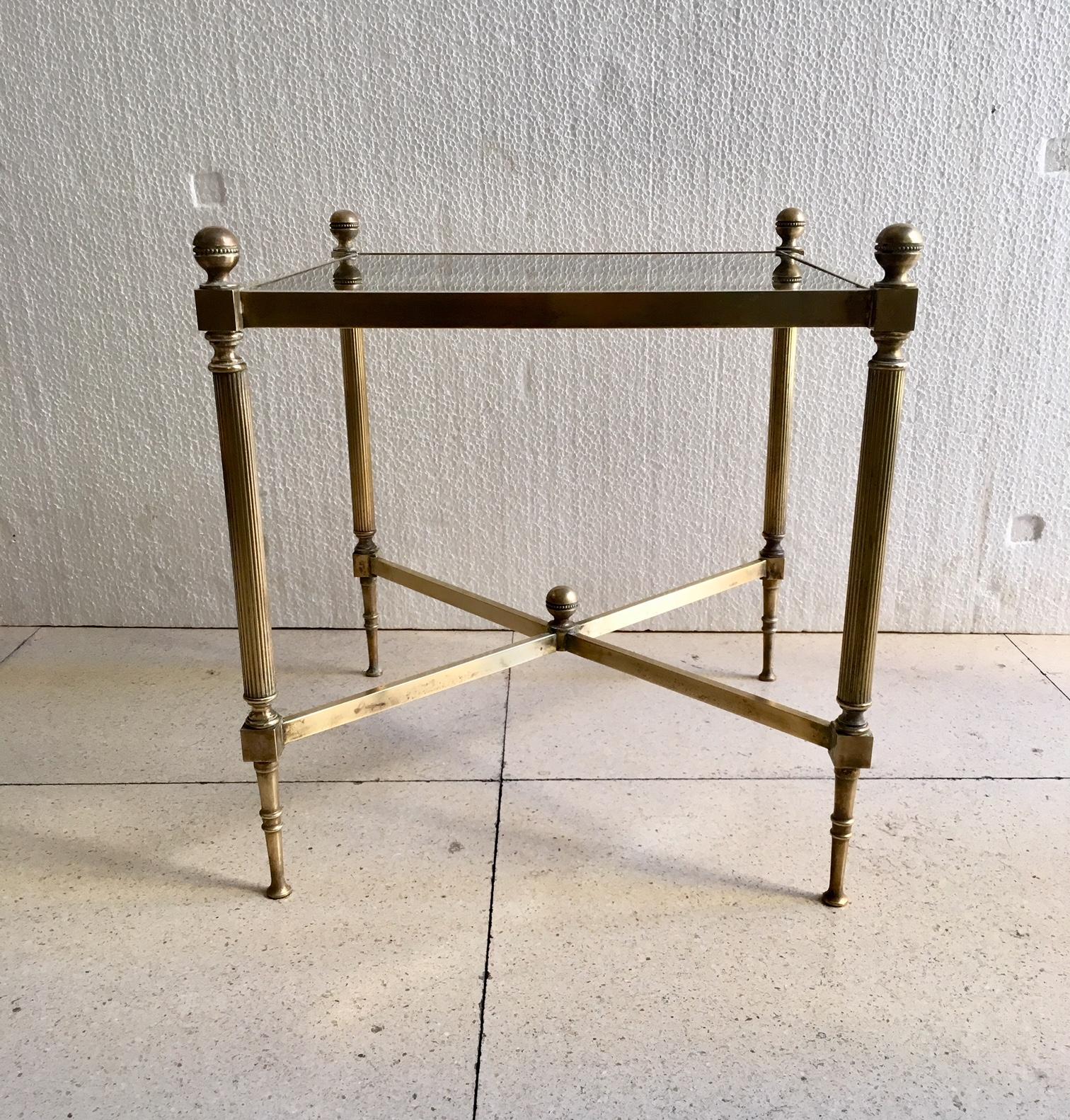 Glass French Brass Three-Piece Coffee Table Jansen Style