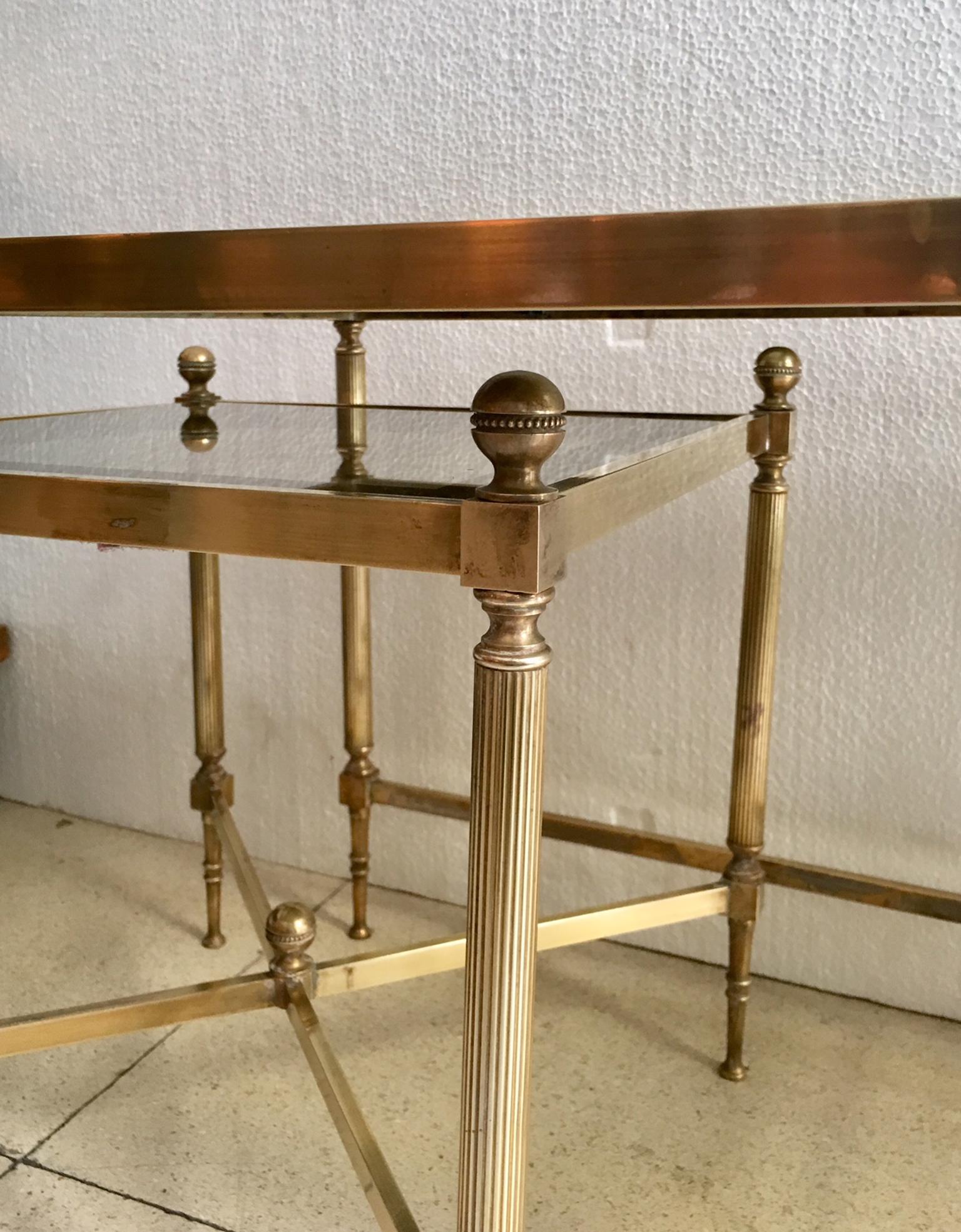 French Brass Three-Piece Coffee Table Jansen Style 1