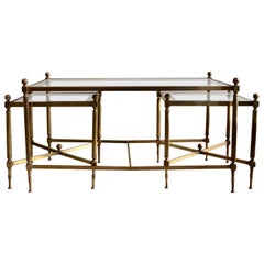 French Brass Three-Piece Coffee Table Jansen Style