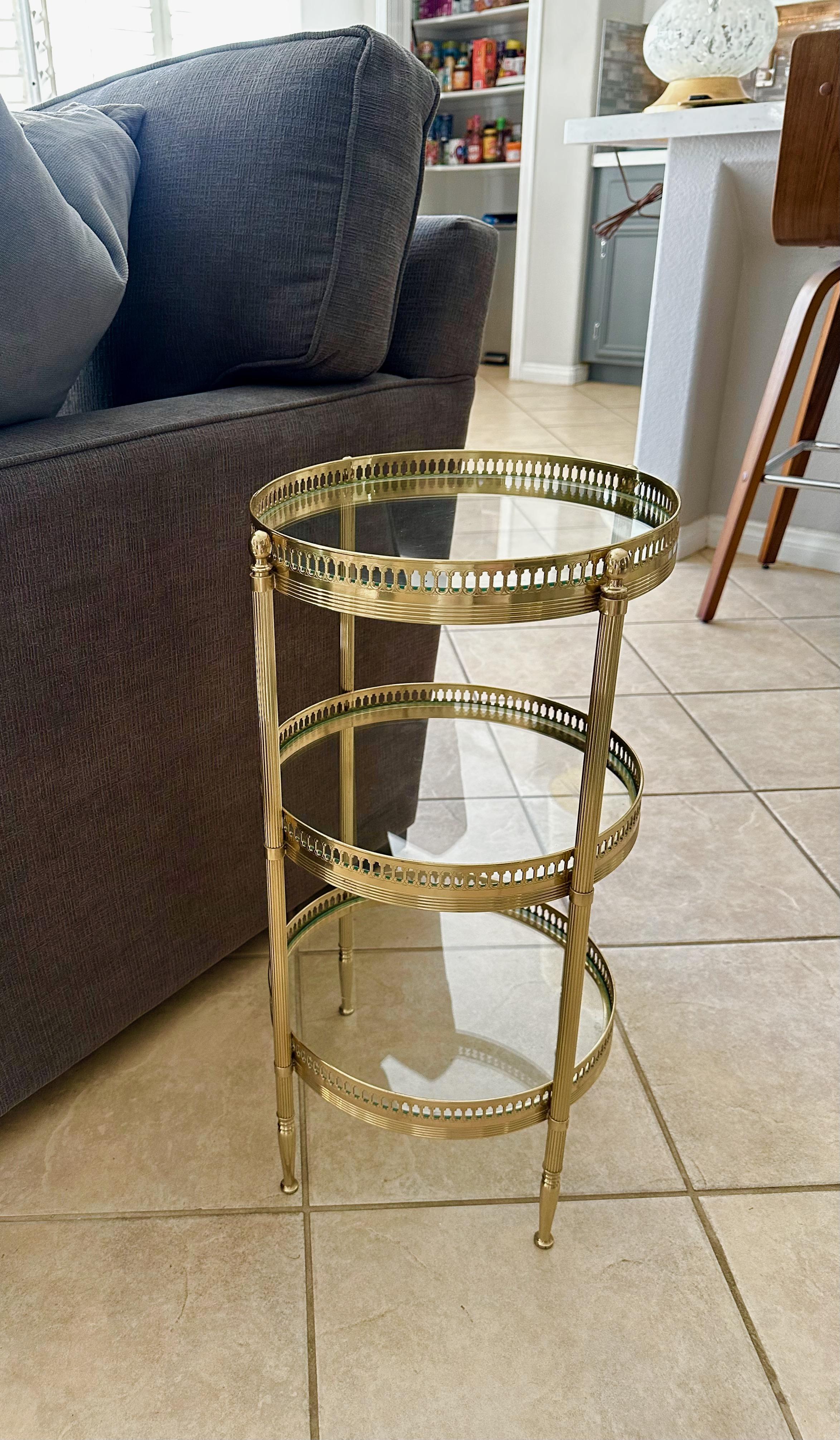 French Brass Three-Tier Round Side Table For Sale 6