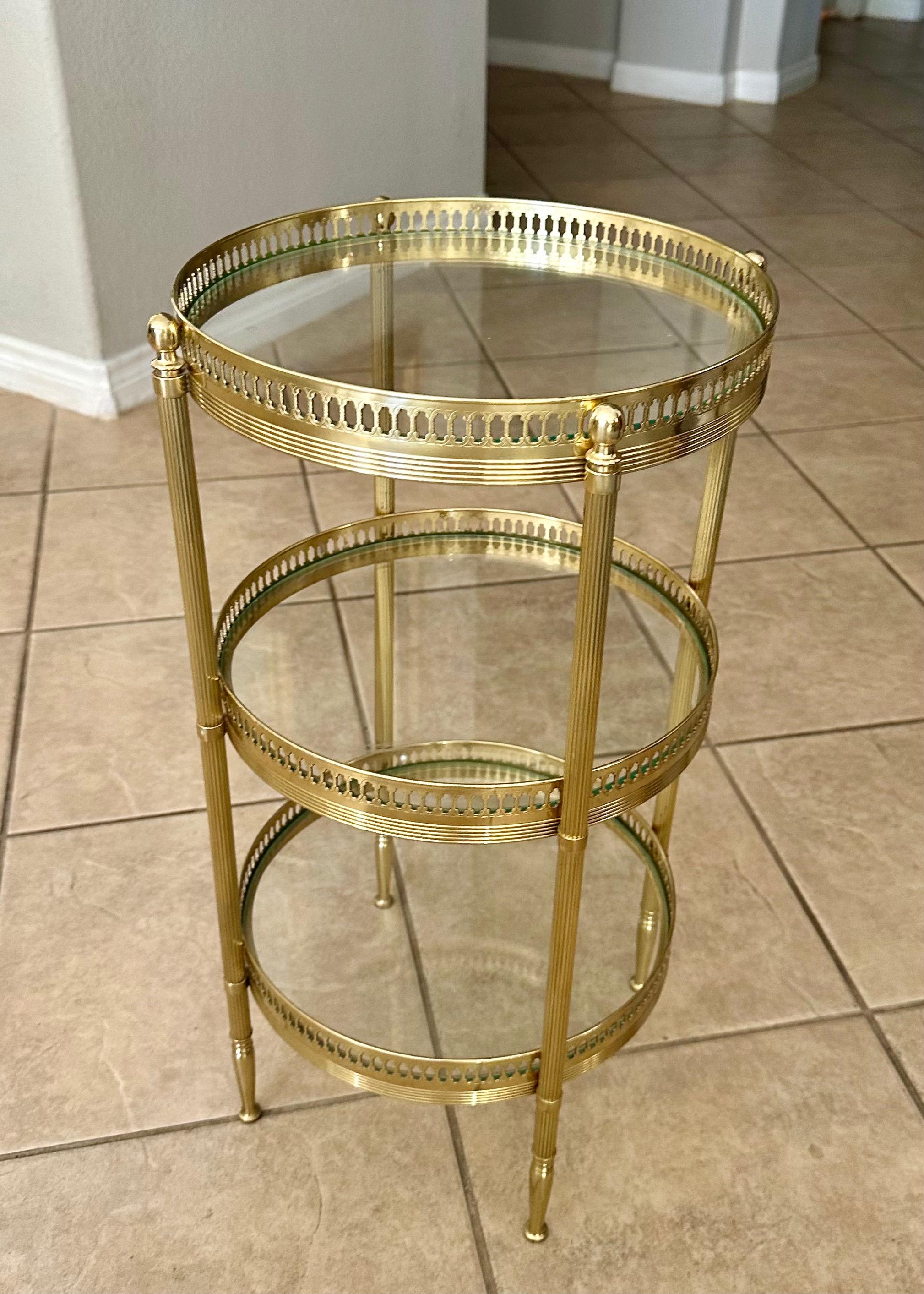French Brass Three-Tier Round Side Table For Sale 10