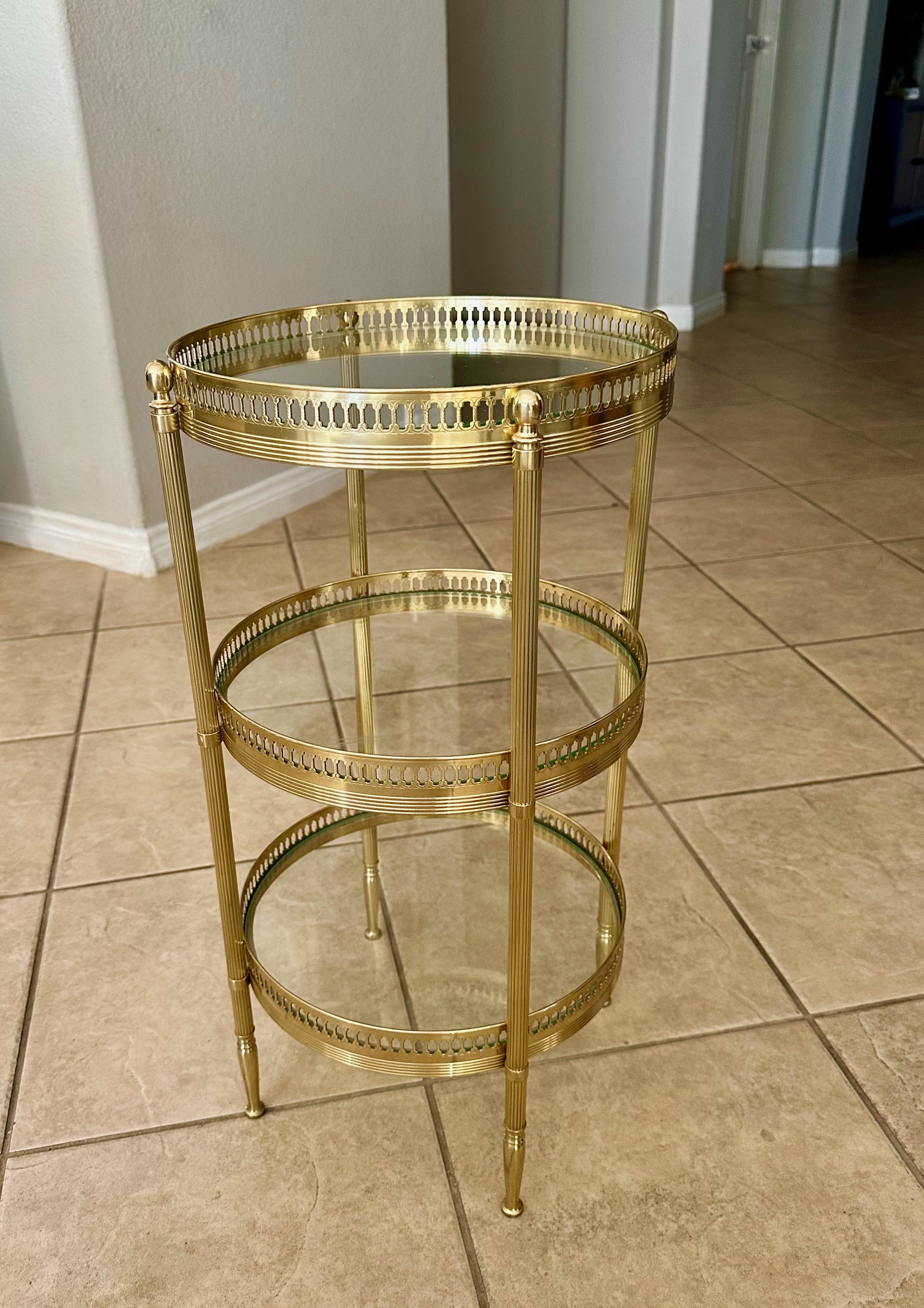 French Brass Three-Tier Round Side Table For Sale 11