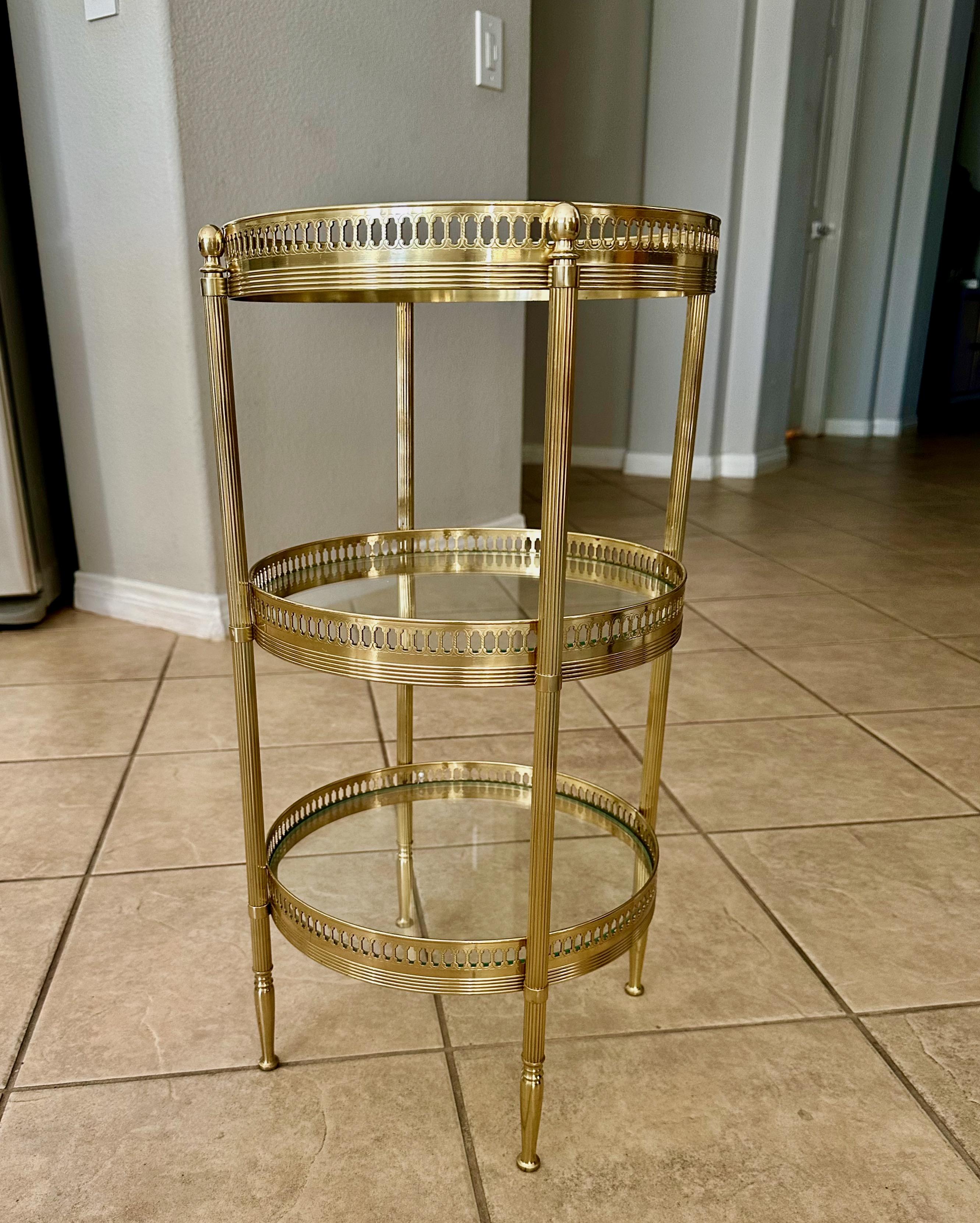 French Brass Three-Tier Round Side Table For Sale 12