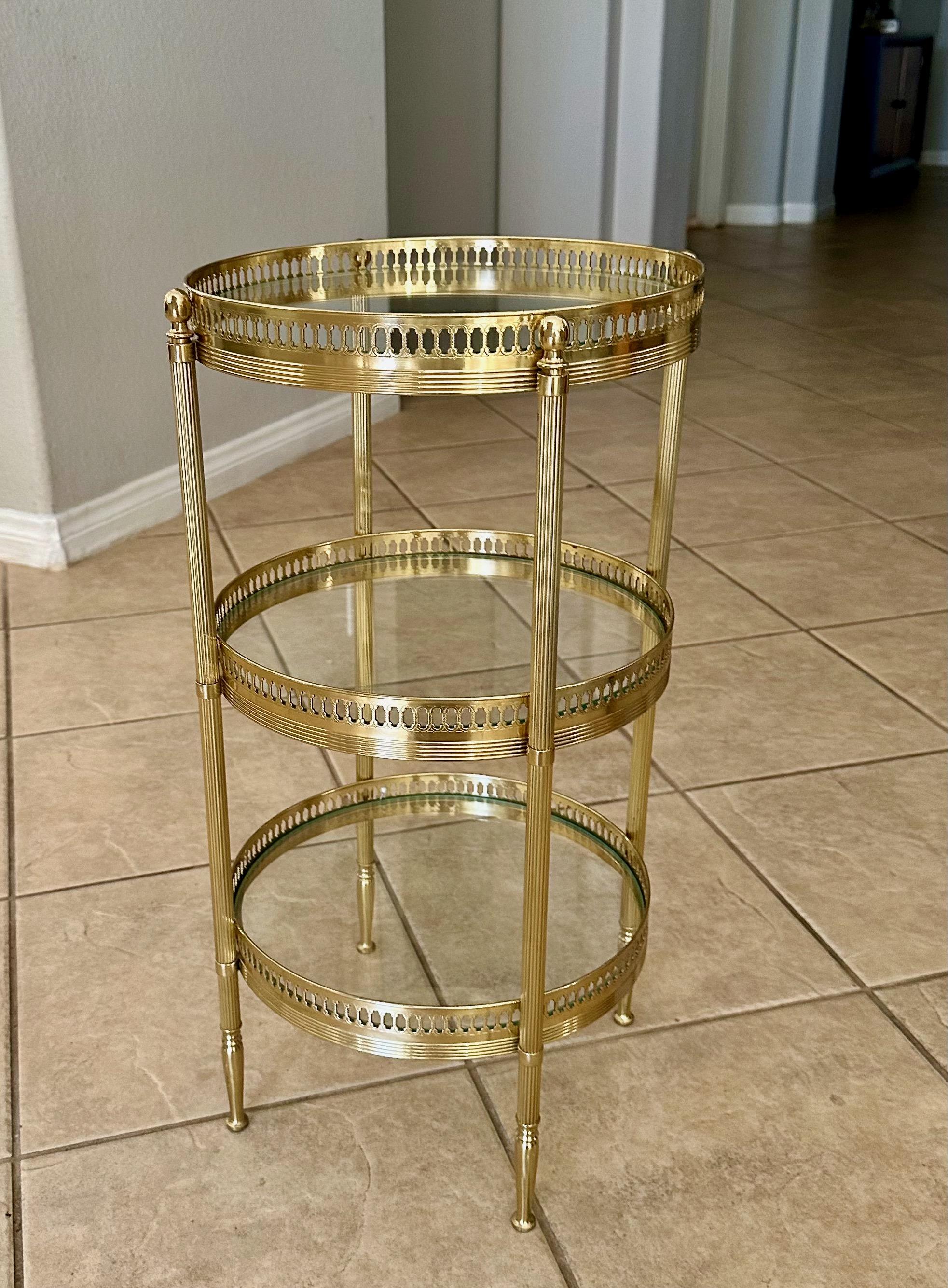 French Brass Three-Tier Round Side Table For Sale 13