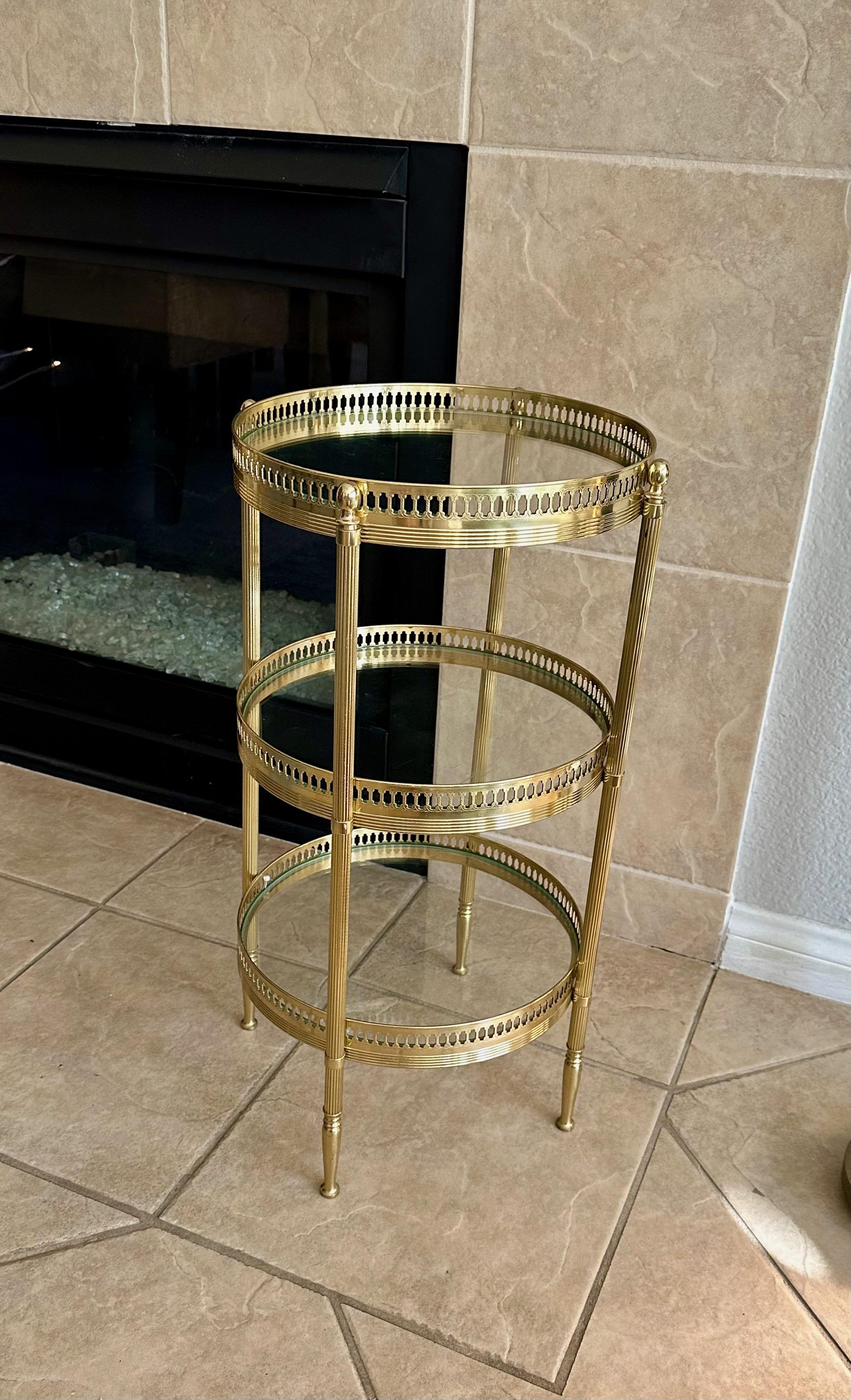 20th Century French Brass Three-Tier Round Side Table For Sale