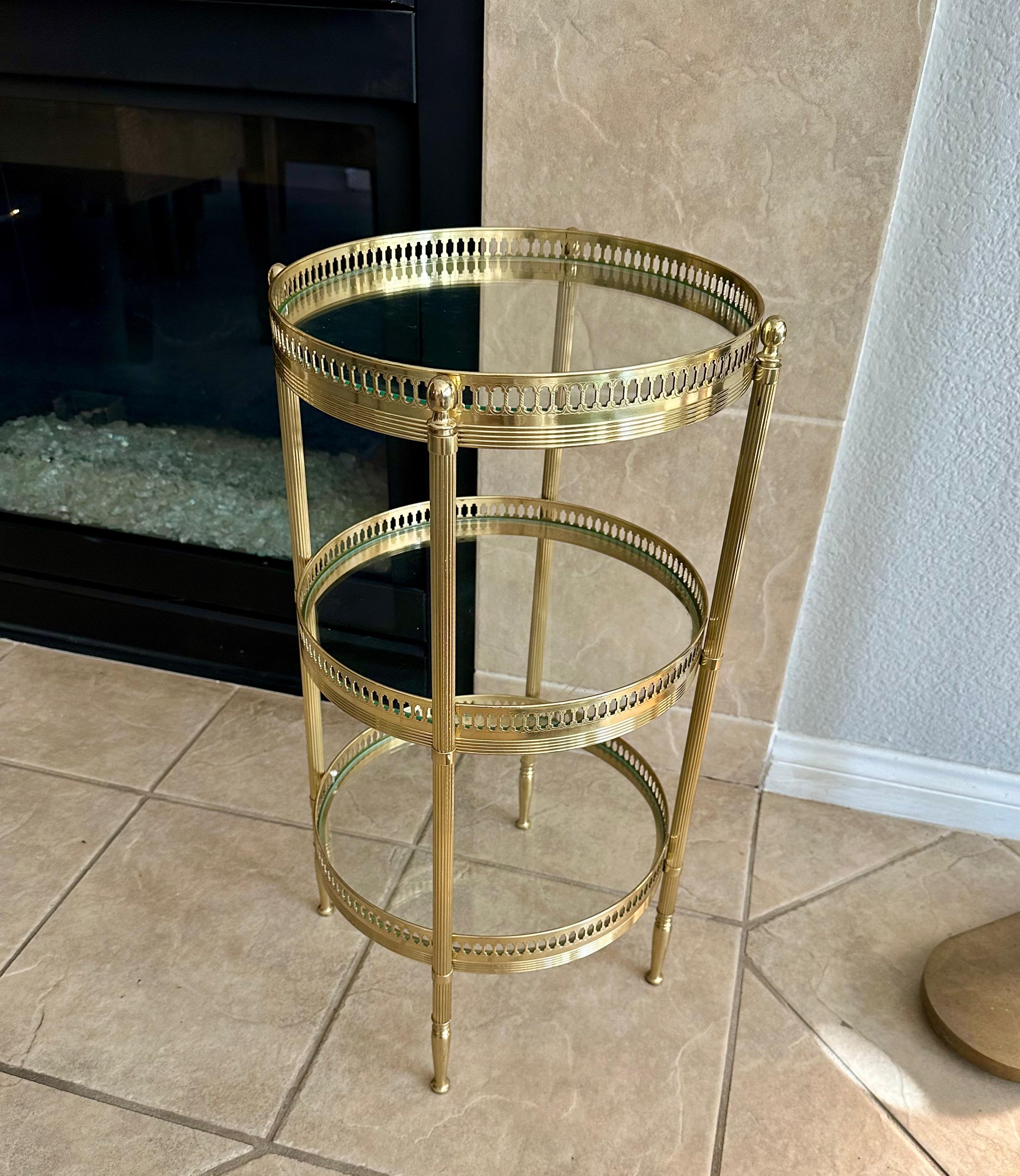French Brass Three-Tier Round Side Table For Sale 1