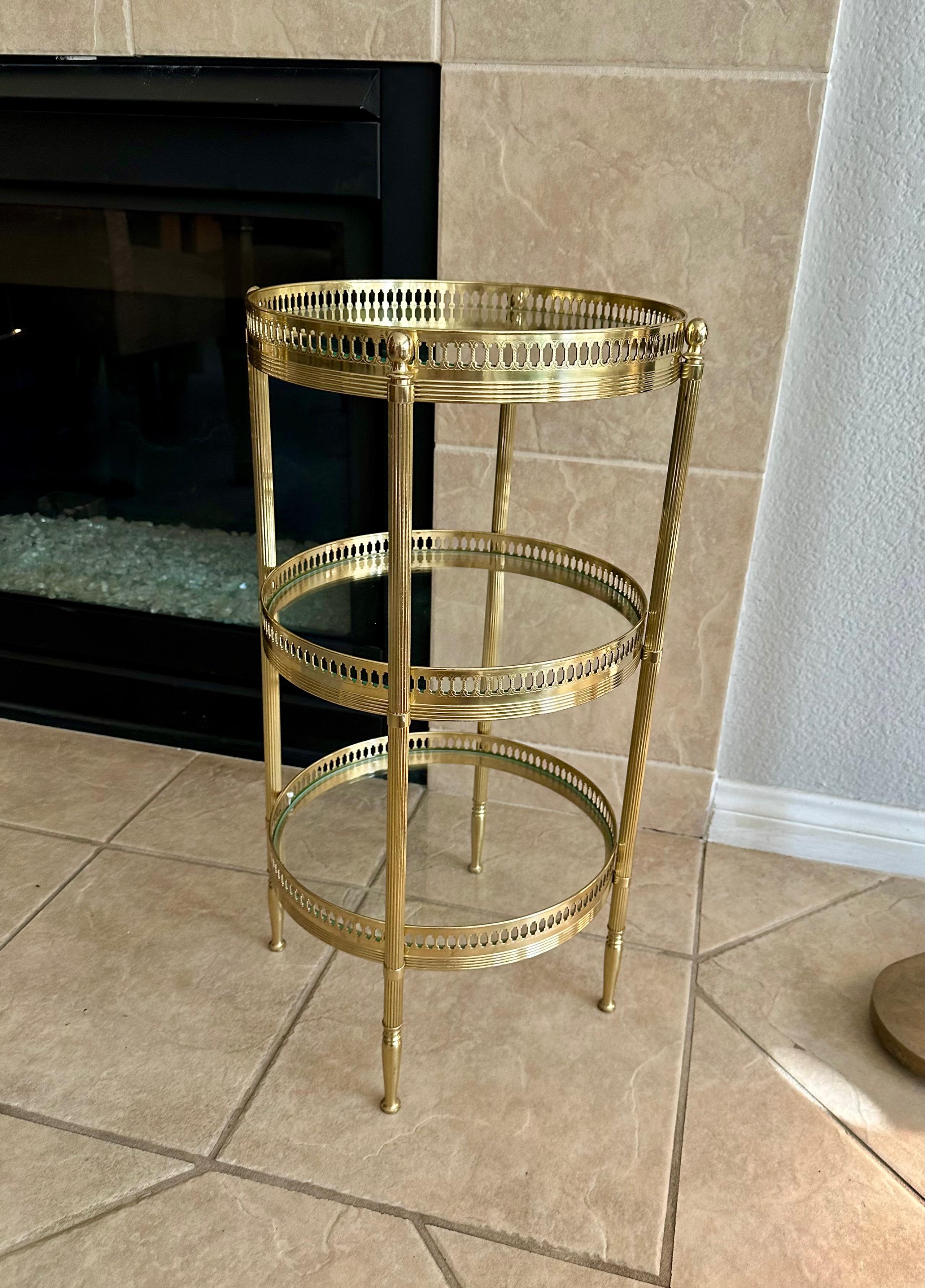 French Brass Three-Tier Round Side Table For Sale 2