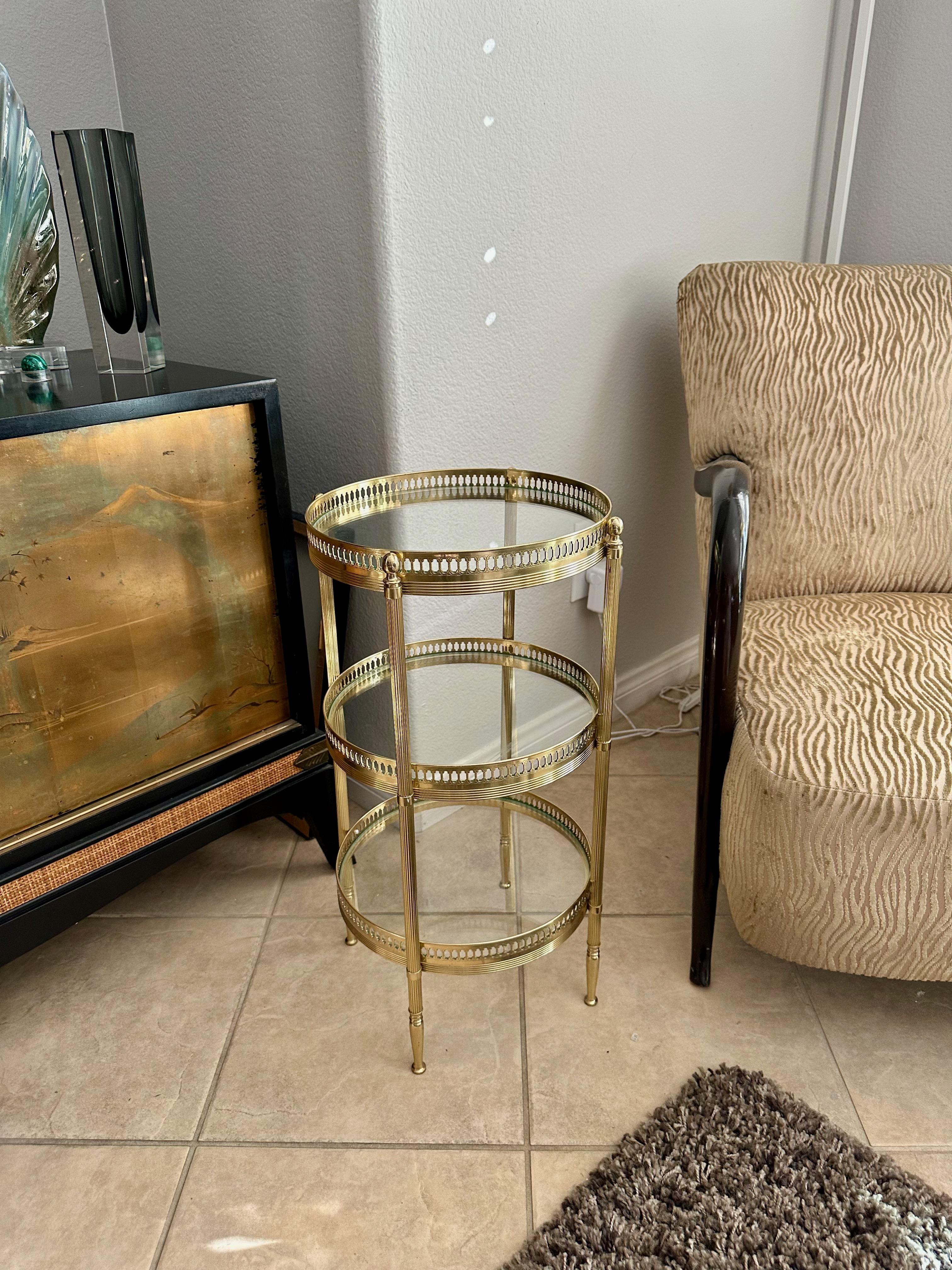 French Brass Three-Tier Round Side Table For Sale 3