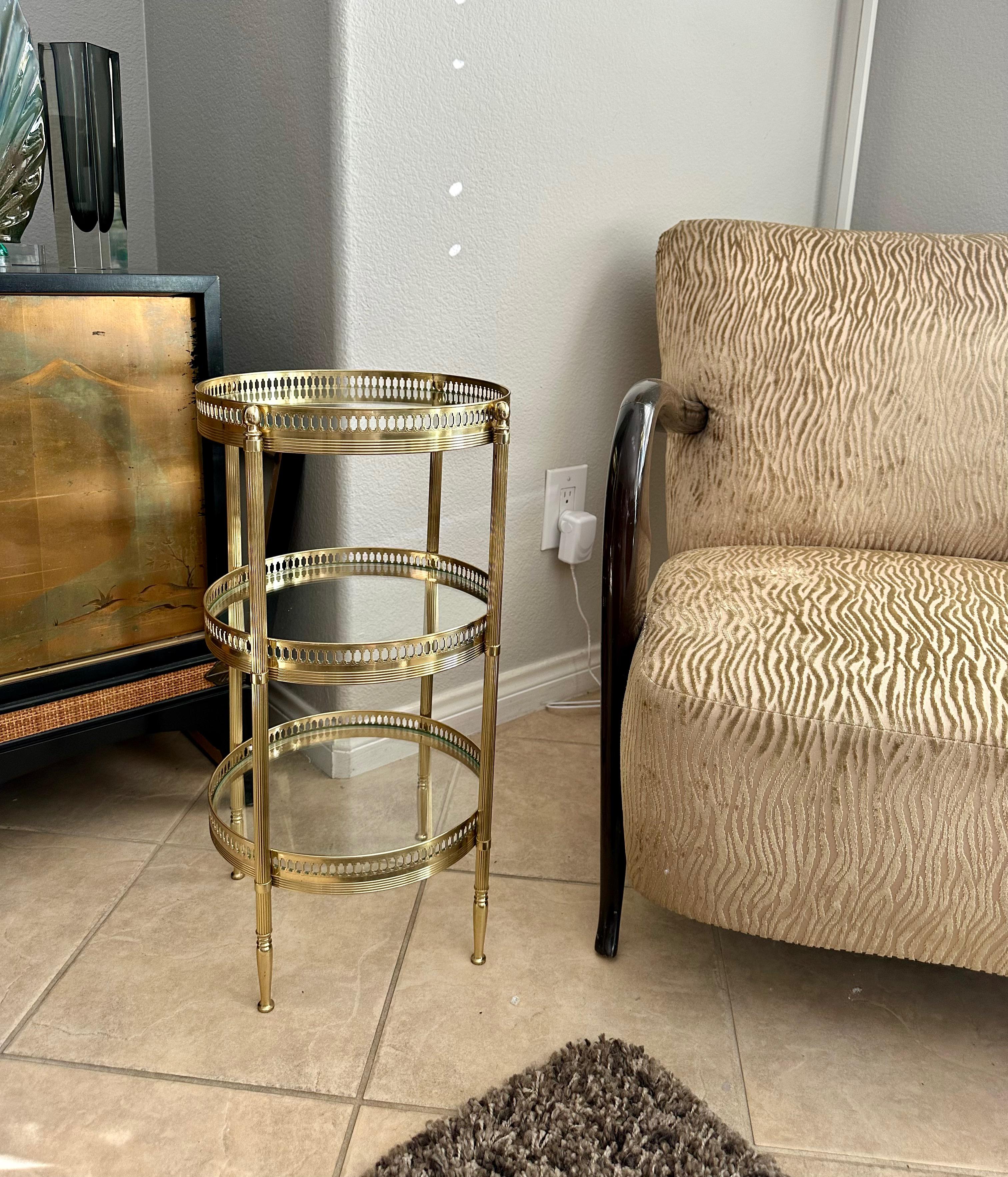 French Brass Three-Tier Round Side Table For Sale 4