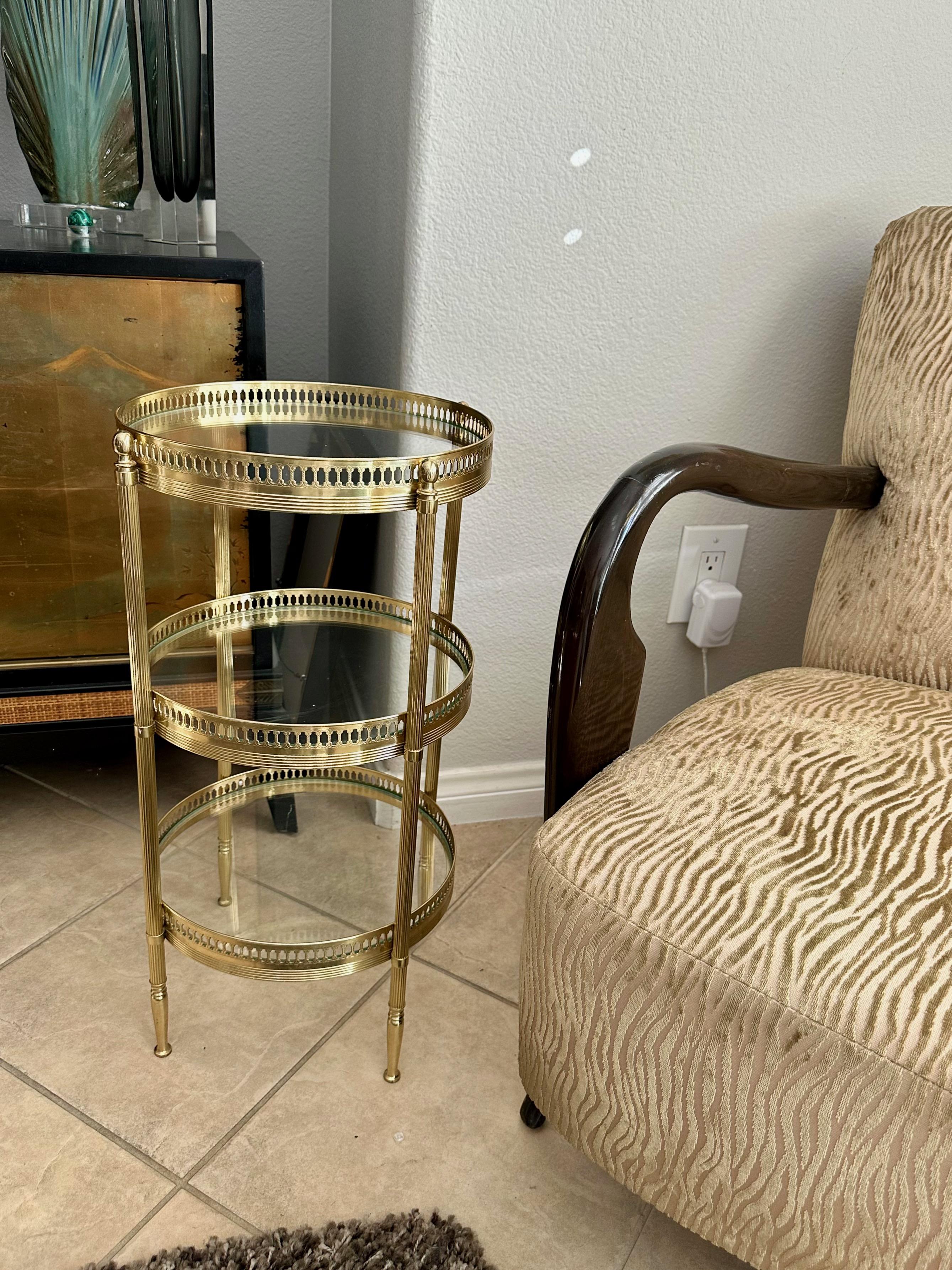 French Brass Three-Tier Round Side Table For Sale 5