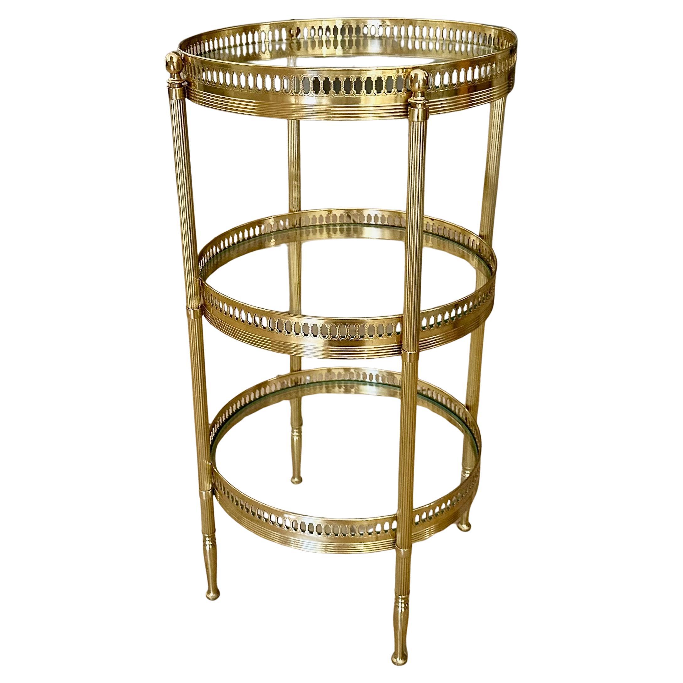 French Brass Three-Tier Round Side Table For Sale