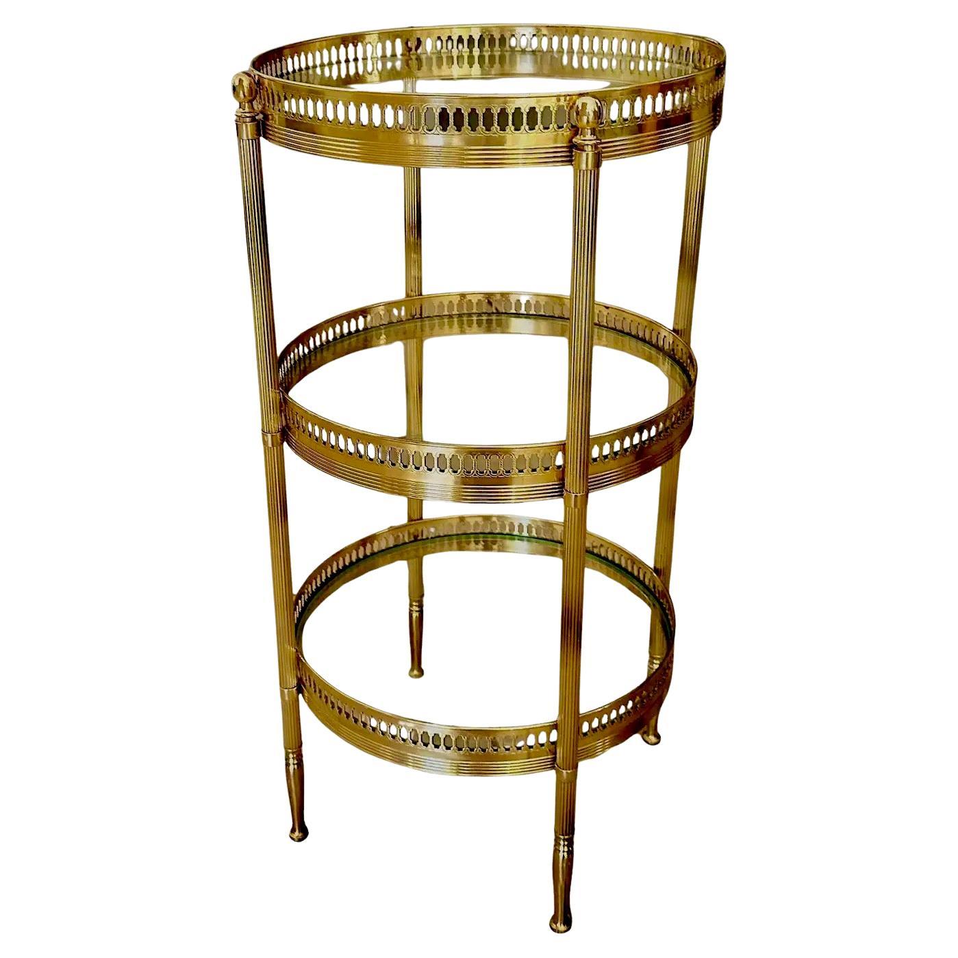 Tavolino rotondo a tre piani in ottone francese in vendita