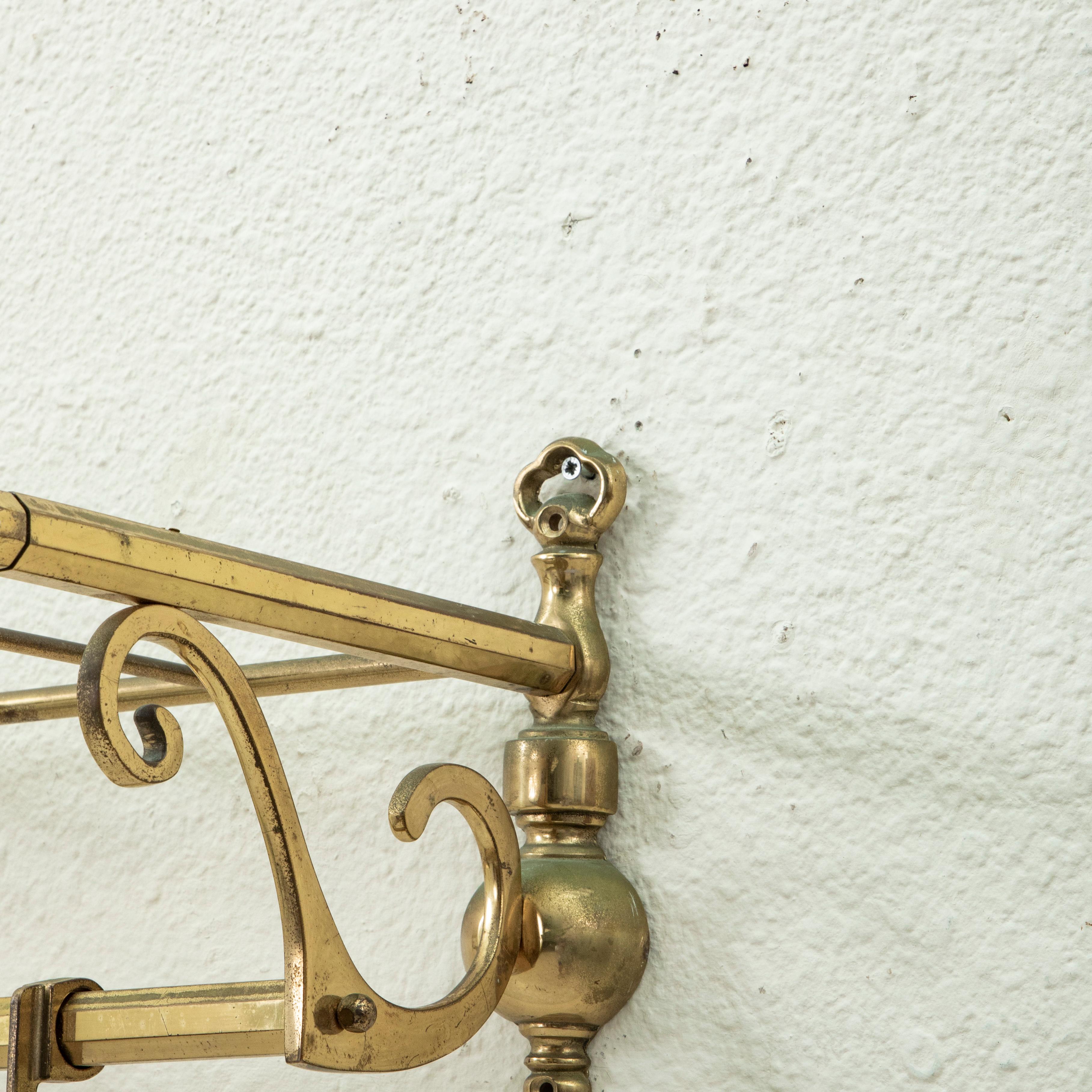 French Brass Train Hat and Coat Rack with Sliding Hooks, C. 1900 6