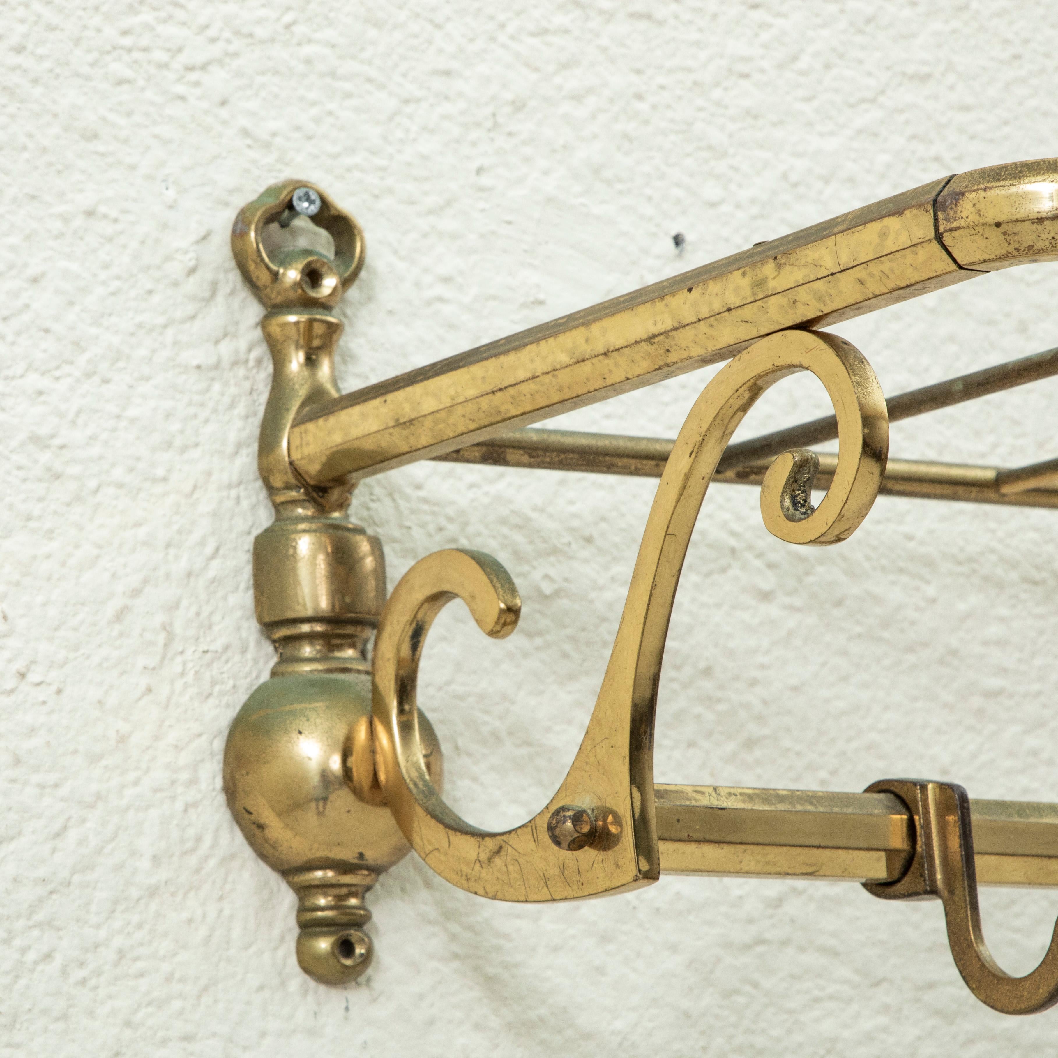 French Brass Train Hat and Coat Rack with Sliding Hooks, C. 1900 7