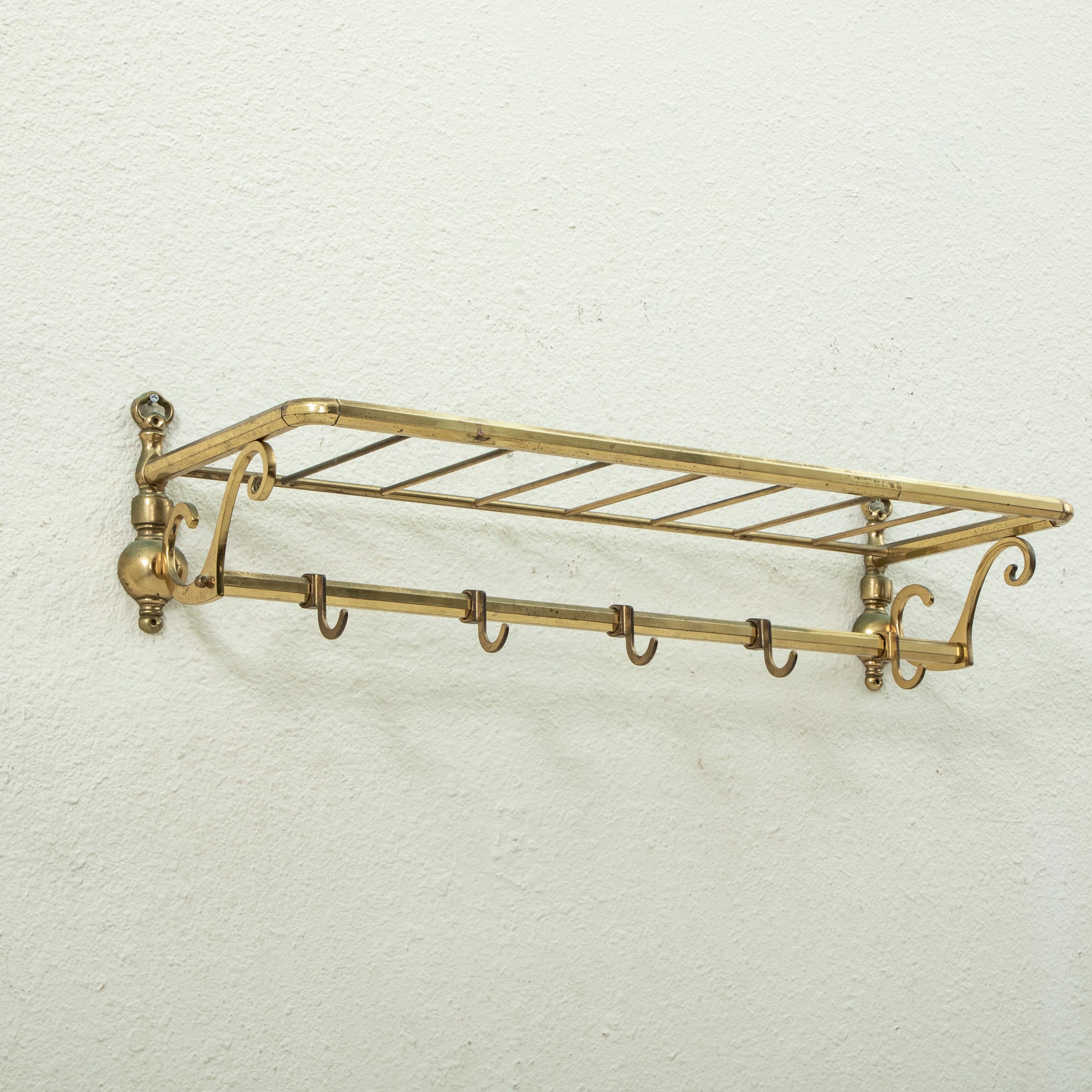 French Brass Train Hat and Coat Rack with Sliding Hooks, C. 1900 1