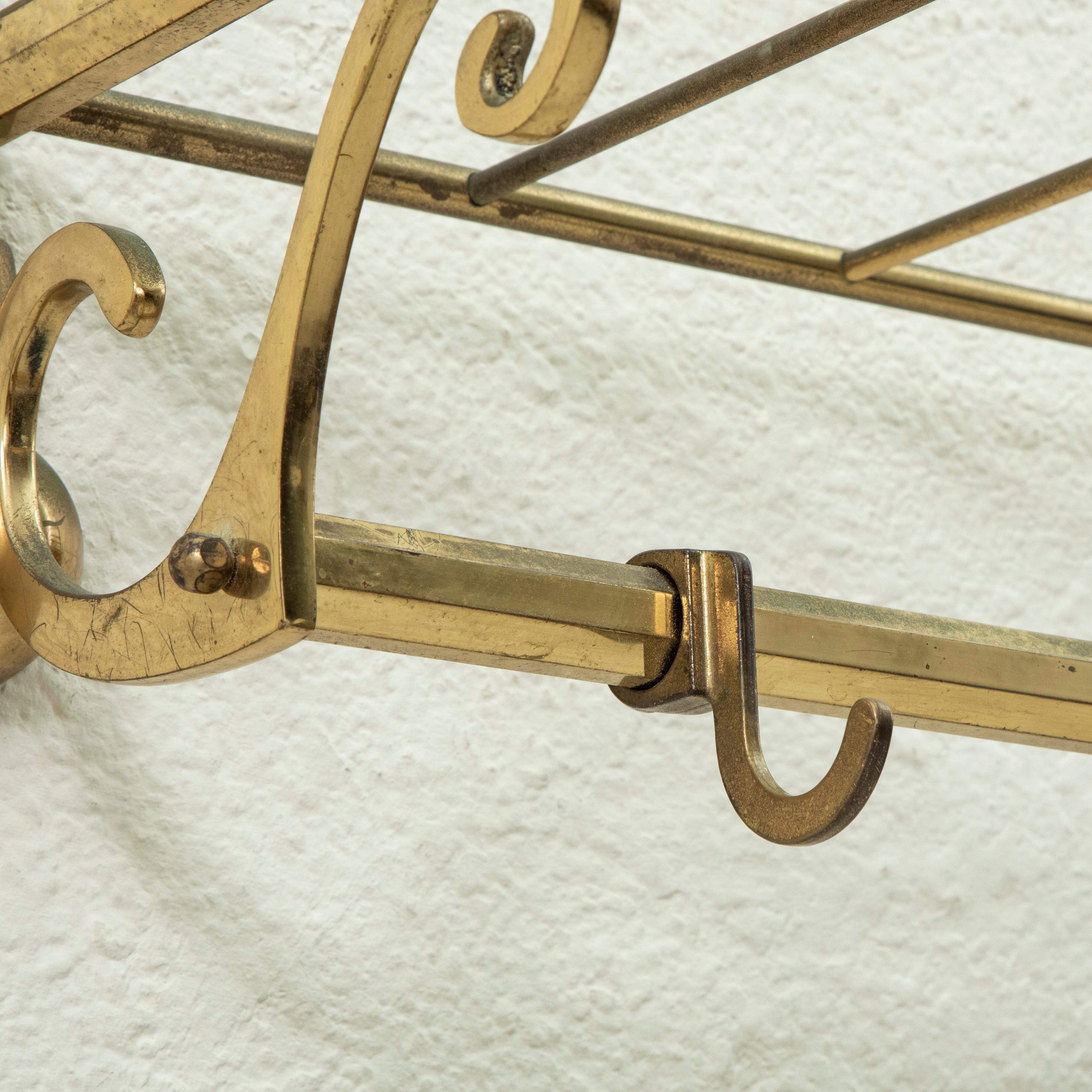 French Brass Train Hat and Coat Rack with Sliding Hooks, C. 1900 2