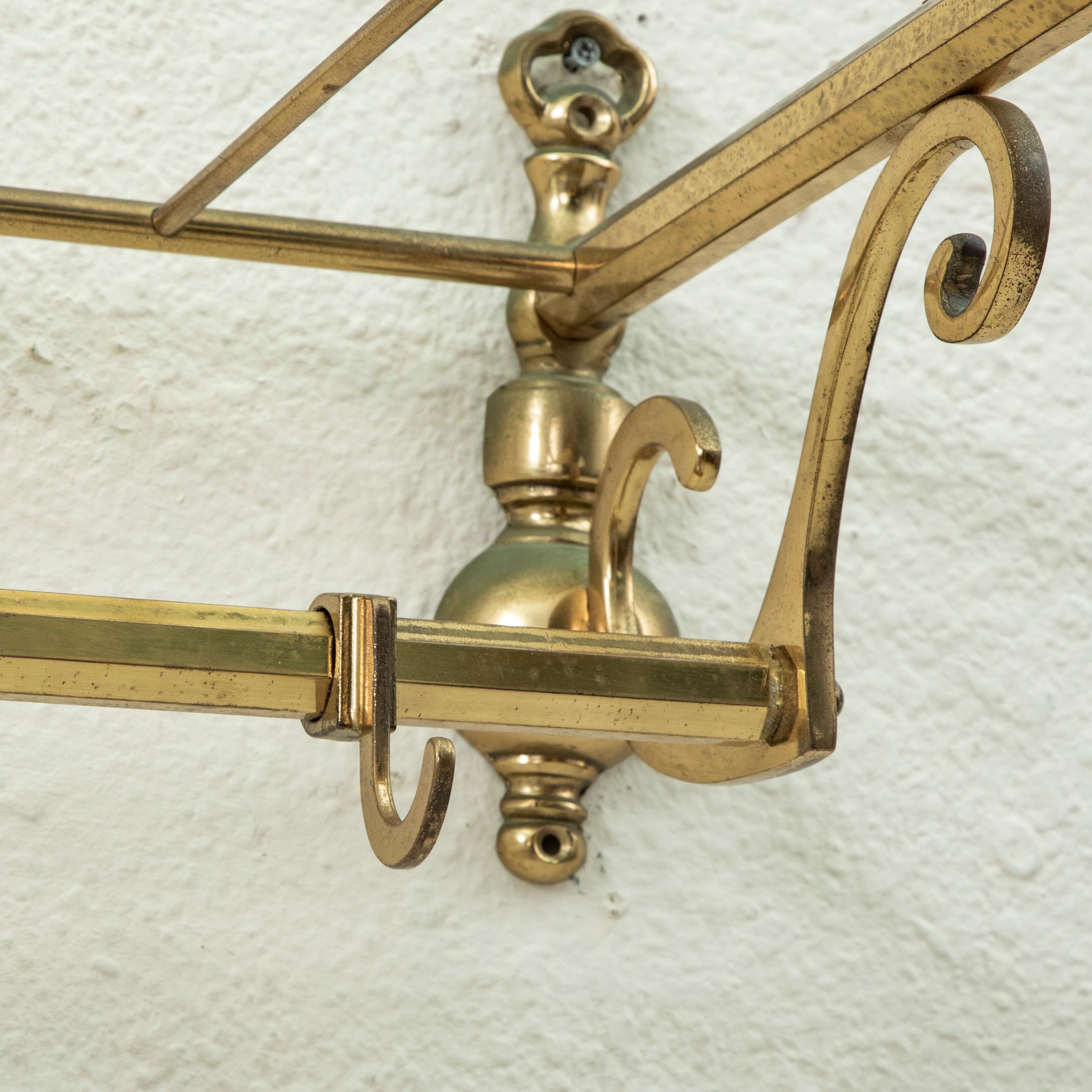 French Brass Train Hat and Coat Rack with Sliding Hooks, C. 1900 3