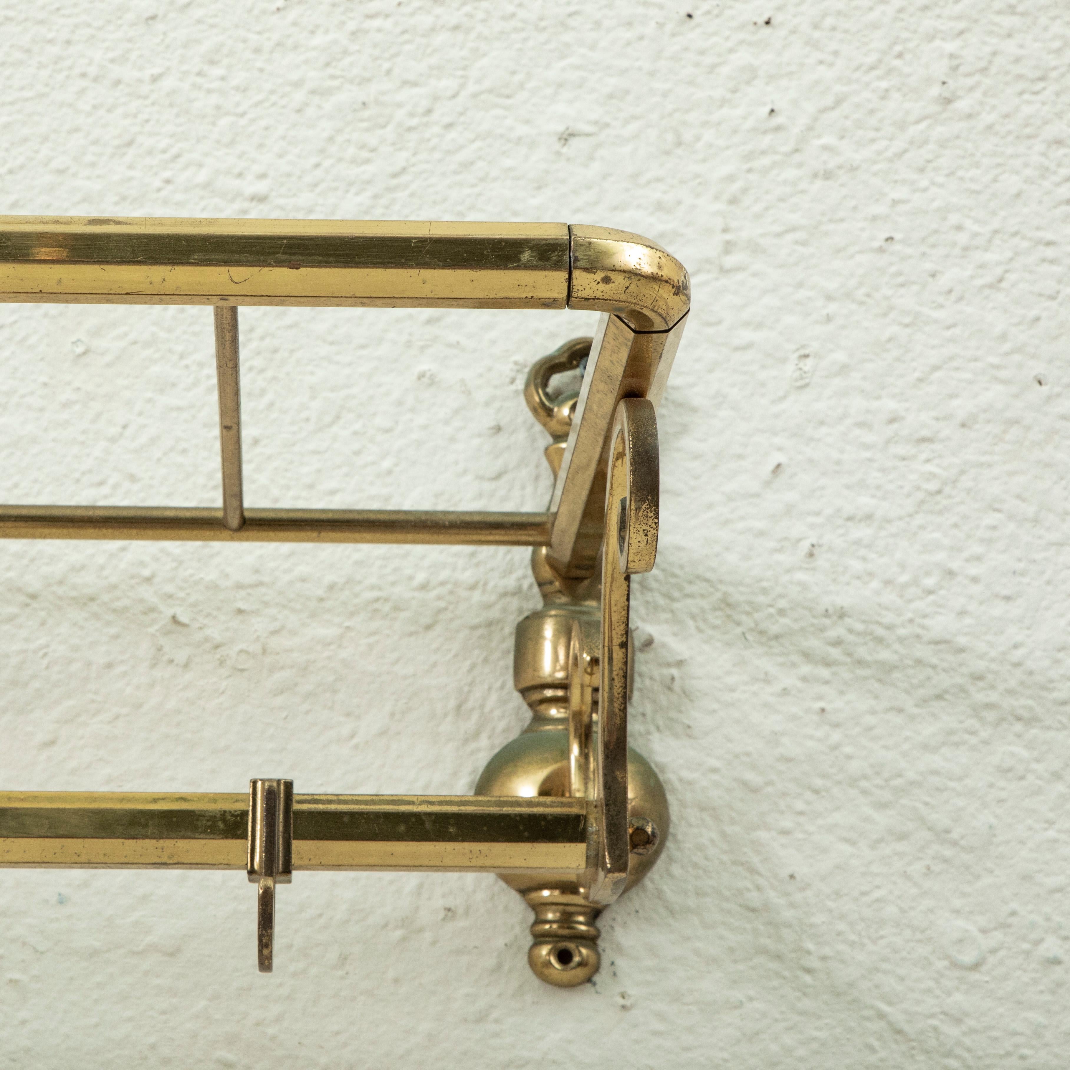French Brass Train Hat and Coat Rack with Sliding Hooks, C. 1900 4