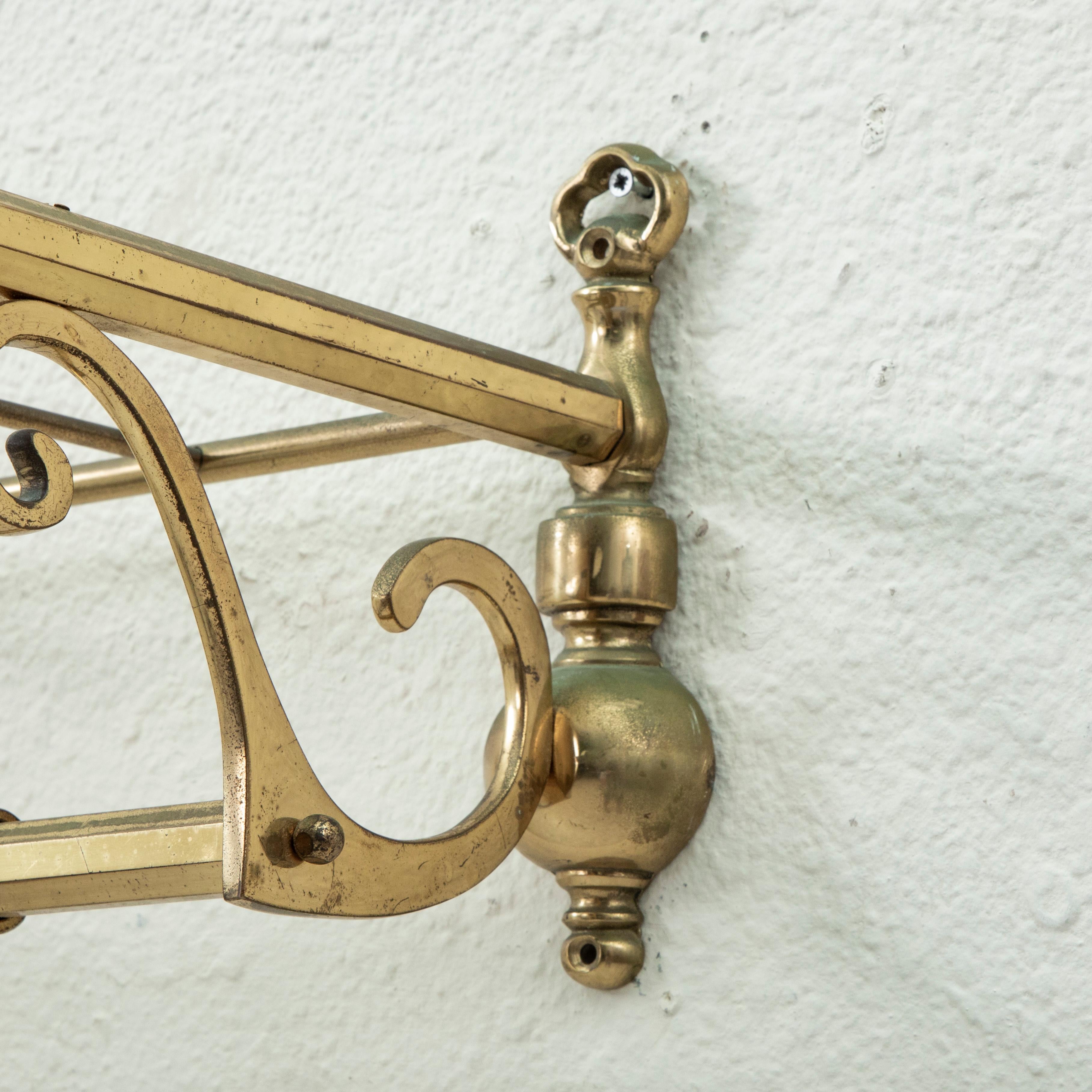 French Brass Train Hat and Coat Rack with Sliding Hooks, C. 1900 5