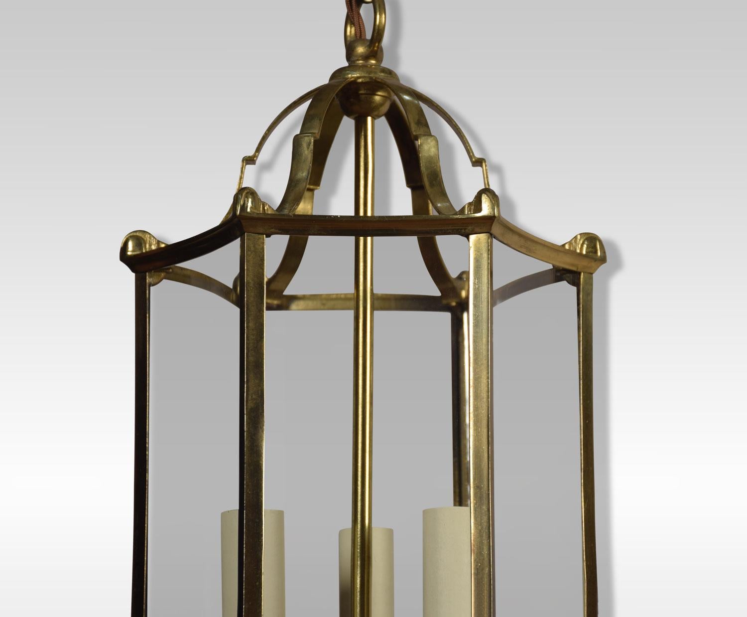 French Brass Triple Light Hall Lantern In Good Condition In Cheshire, GB