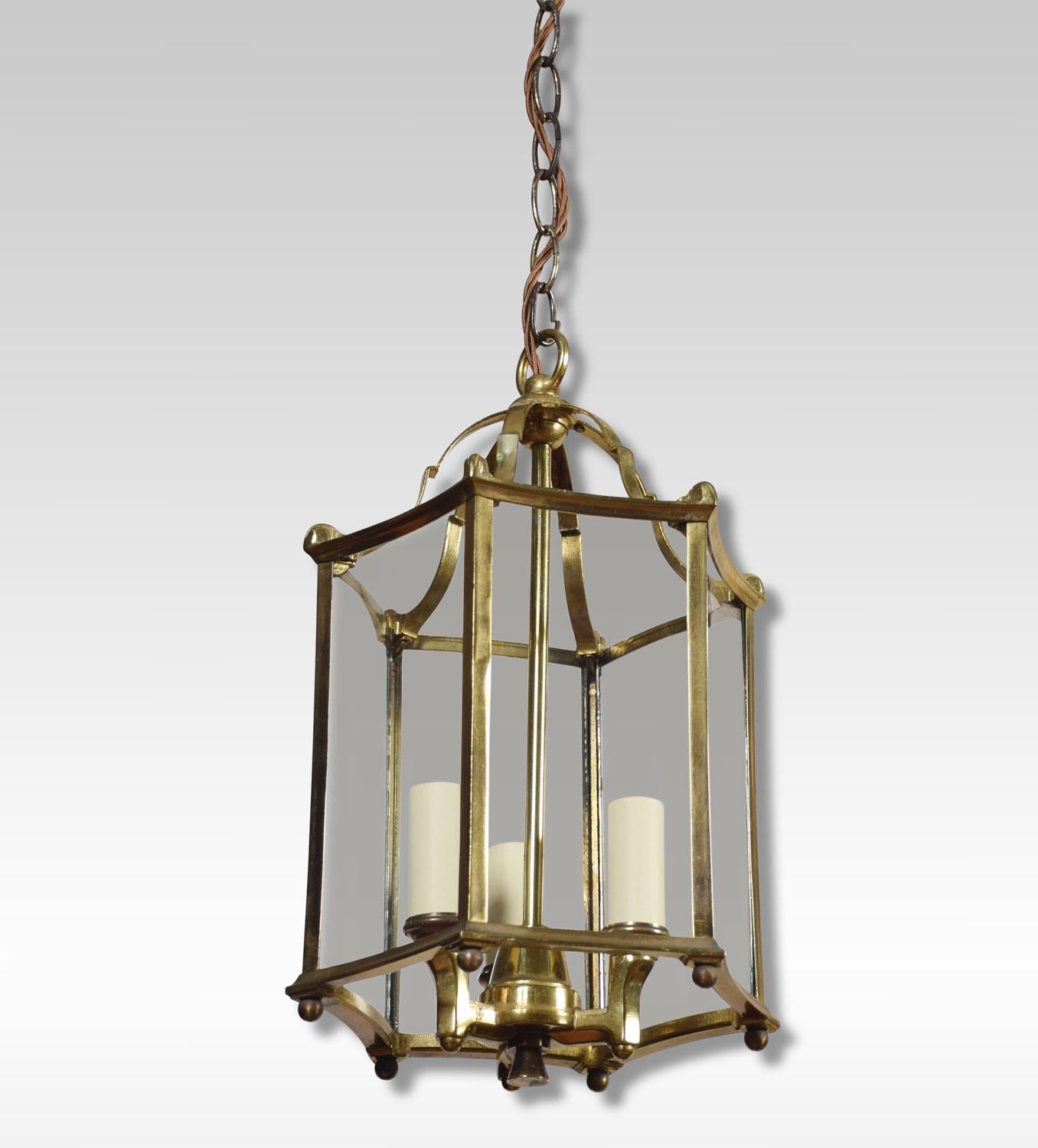 20th Century French Brass Triple Light Hall Lantern
