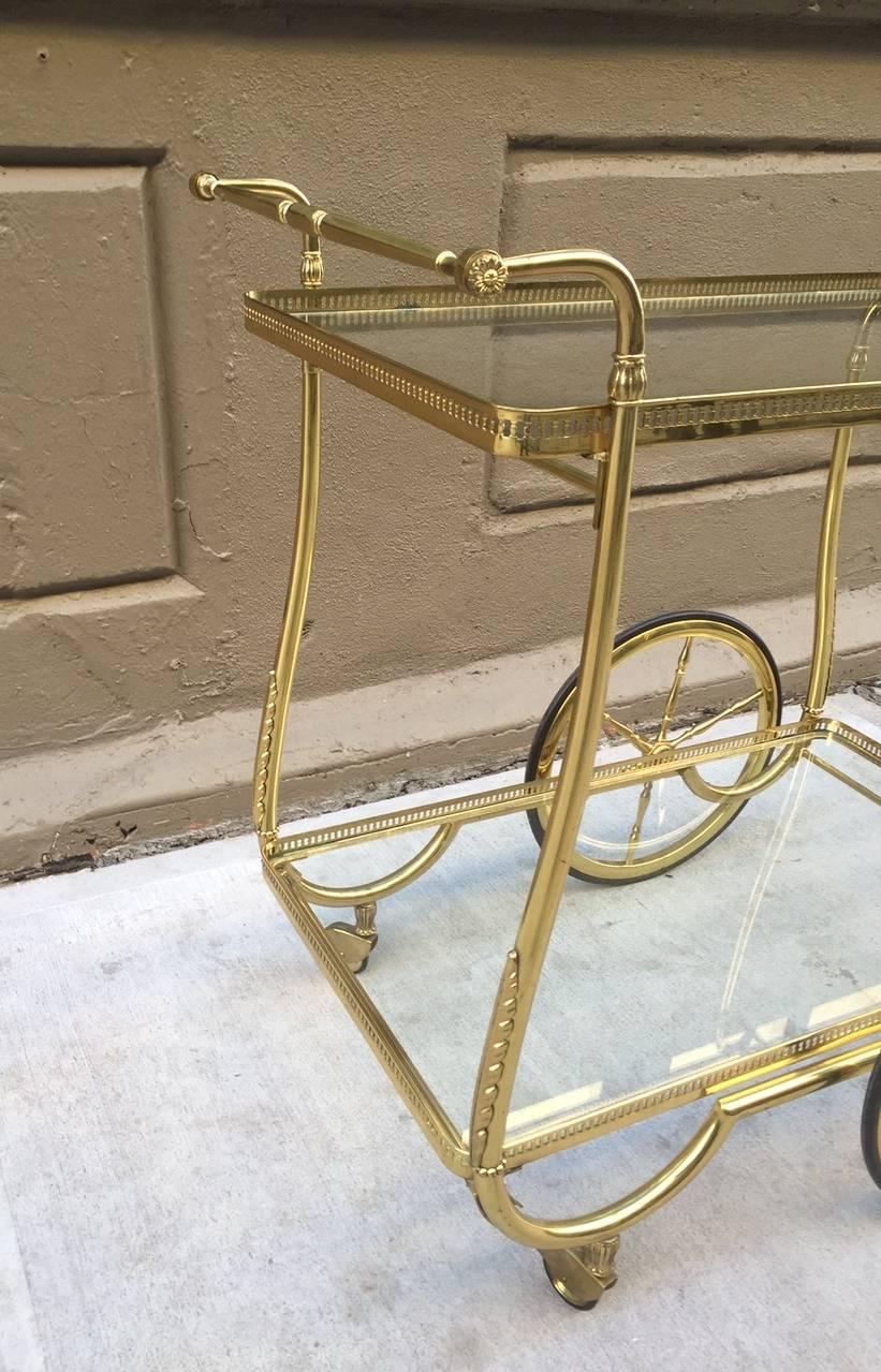 French Brass Two-Tier Bar Cart In Good Condition In New York, NY