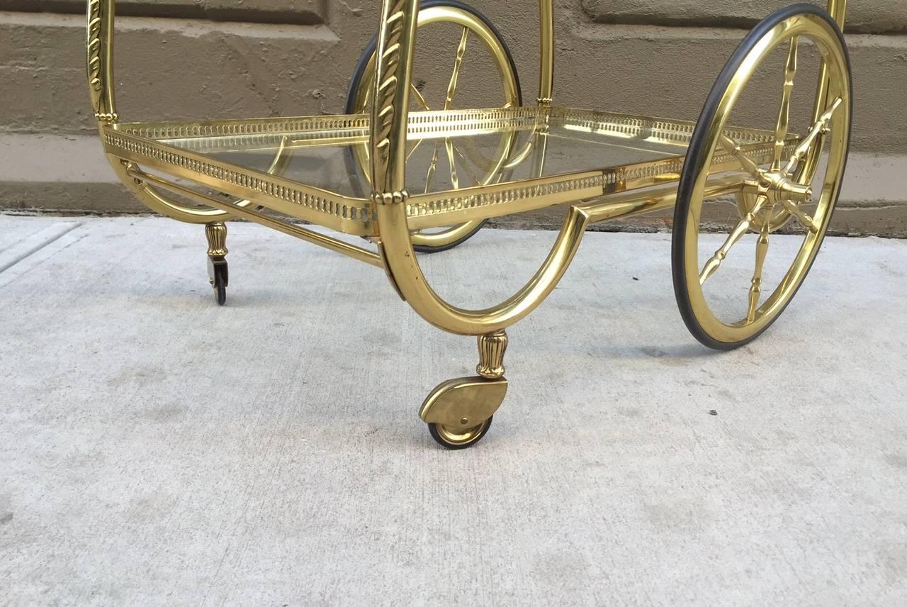 Mid-20th Century French Brass Two-Tier Bar Cart